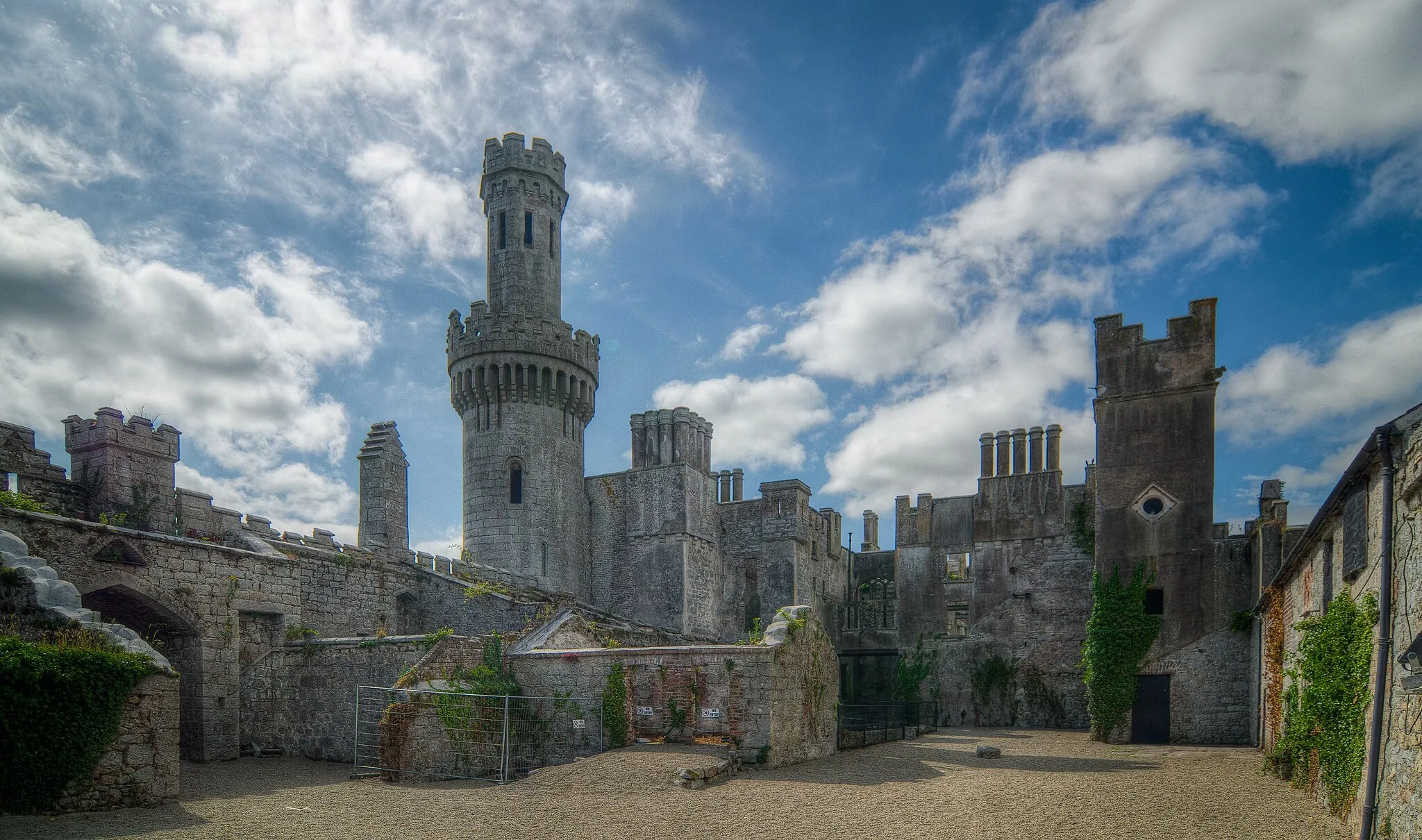 Photo showing: The central courtyard of Duckett's Grove, showing the tower, its most distinctive feature.