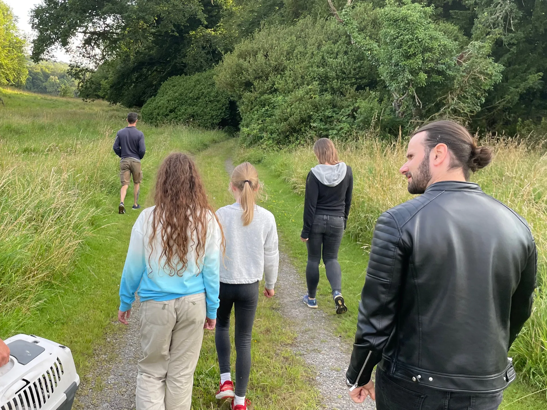 Photo showing: Rehoming of a rescue animal brought by volunteers from a nearby animal rescue centre / shelter, being released into Dunsany Nature Reserve, within the demesne of Dunsany Castle, in 2021, with Randal Plunkett, 21st Baron Dunsany.