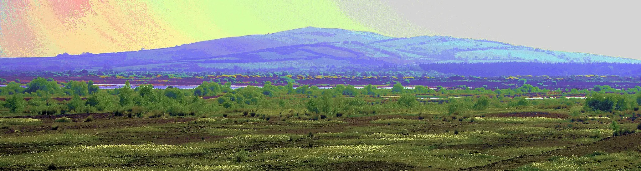 Photo showing: Severely enhanced vision of Croghan Hill rising from the Bog on Allen in County Offaly, Ireland