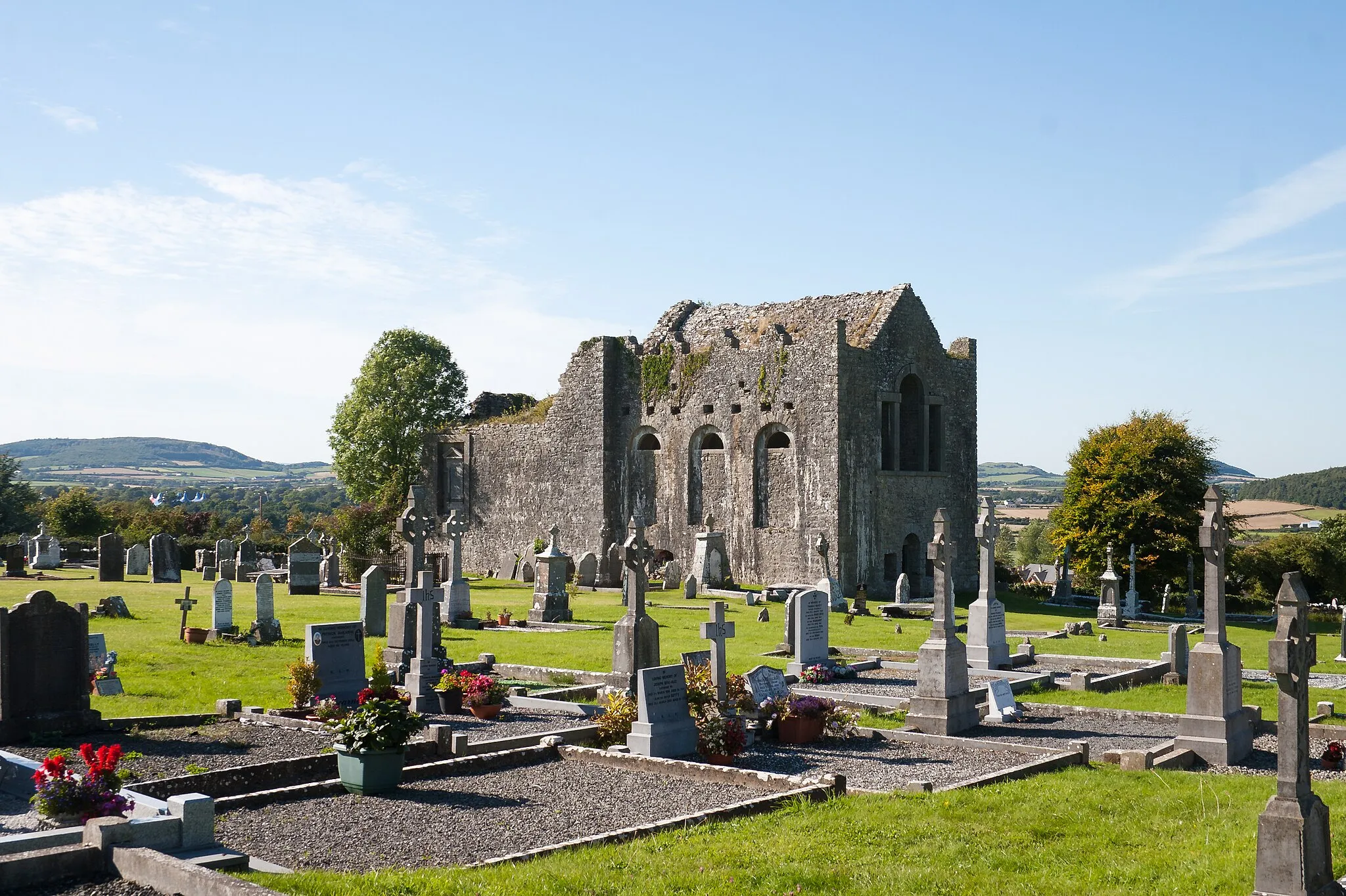 Photo showing: Ruins of a medieval church which was heavily modified in the 19th century on the site of St. Coleman's monastery. Located south-east of Stradbally in the townland of Carricksallagh at the N80 (Stradbally to Carlow).