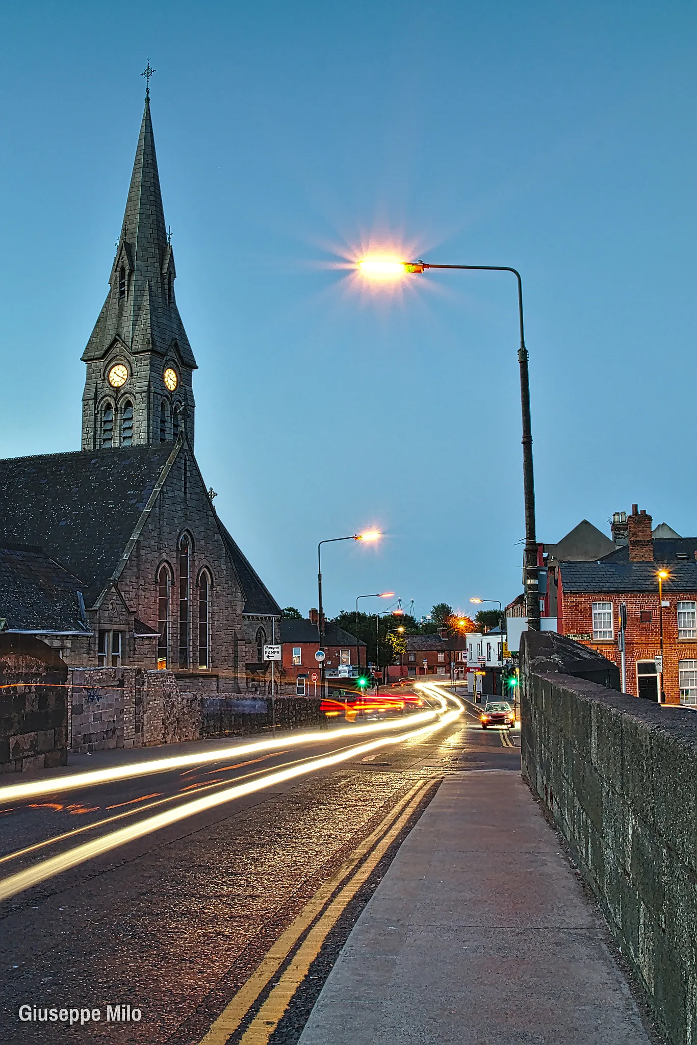 Photo showing: 500px provided description: Lon exposure shot in Ringsend, Dublin, Ireland [#sky ,#city ,#sunset ,#street ,#church ,#night ,#buildings ,#europe ,#urban ,#dark ,#lines ,#long exposure ,#ireland ,#dublin ,#eire ,#bleu ,#ringsend]