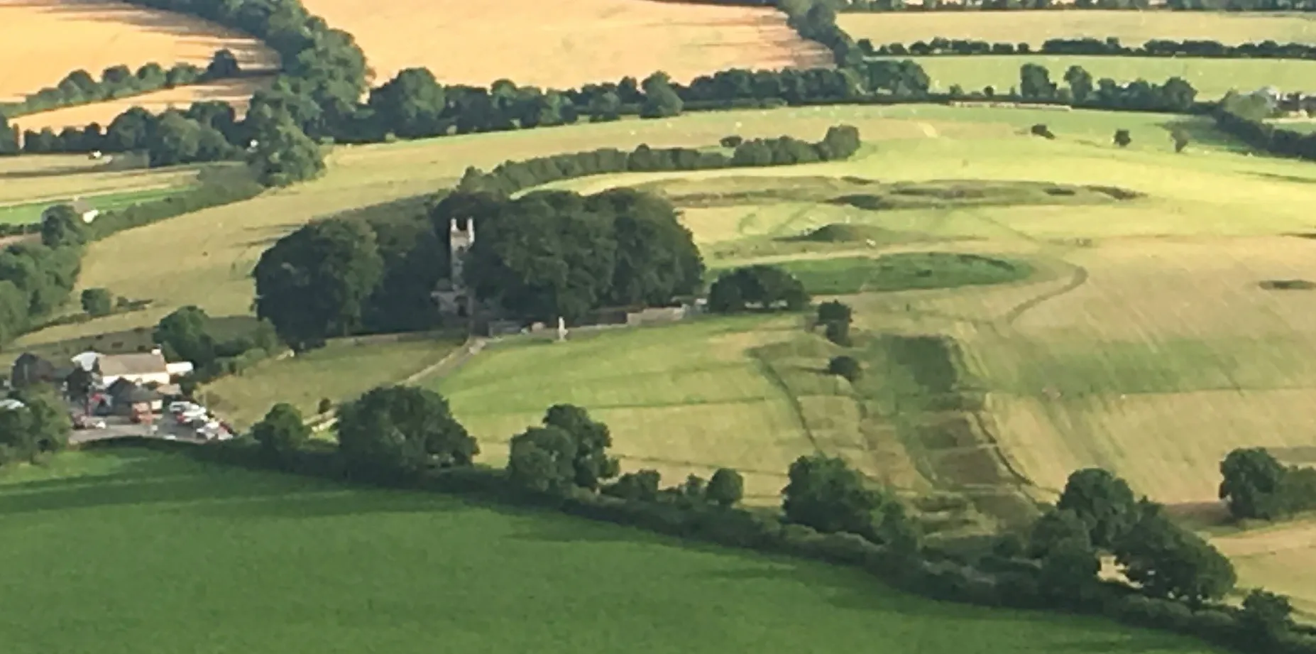 Photo showing: The Hill of Tara, as seen from the air. Taken from a hot-air balloon, Summer 2016.