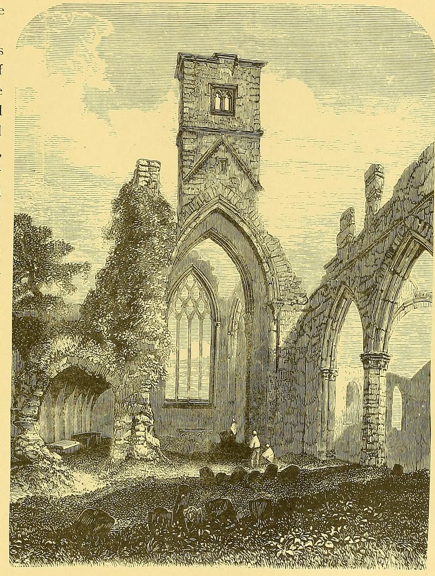 Photo showing: Identifier: picturesqueirela00sava (find matches) Title: Picturesque Ireland : a literary and artistic delineation of the natural scenery, remarkable places, historical antiquities, public buildings, ancient abbeys, towers, castles, and other romantic and attractive features of Ireland Year: 1885 (1880s) Authors: Savage, John, 1828-1888, ed Subjects: Publisher: New York, T. Kelly Contributing Library: The Library of Congress Digitizing Sponsor: The Library of Congress View Book Page: Book Viewer About This Book: Catalog Entry View All Images: All Images From Book
Click here to view book online to see this illustration in context in a browseable online version of this book. Text Appearing Before Image: Connor and his wife, in the act of supplication. Thesteeple is still entire, supported upon a carved arch, the inside of which is also SLIGO. 5 carved. Adjoining tiiis are the cloisters, three sides of a square of beautifully carved little arches, of about four feet in height. Almost all the pillars are differently ornamented, and one in particular is very unlike the rest, having a h u m a n head on the inside of the arch.Two miles south east of Sligo is the romantic and beautiful Lough Gill, containing many wooded islands of all dimensions, on the largestof which — Church Island— are somein terestingruins. Fromthe watersedge of thesouthernshores of thelake the rug-ged gneissmountains ofSlieve Daeaneand Slish ab-ruptly rise toan elevatioiof about 870 feet, their steep acclivities covered with plantations. Gill, with all its beauties,IS nearly embraced within the grand demesne of Hazelwood. On the peninsulabetween Sligo and Ballysadare is Knocknarea, 1,078 feet above the bay, whose Text Appearing After Image: Sligo Abbey—Nave and Choir. 512 PICTURESQUE IRELAND. waters nearly lave its base. Rising solitary and smooth, its flat top crownedwith a sepulchral tumulus, it is a strong contrast to the rugged mountains around.From the summit a magnificent view is obtained—inland as far as the lofty headsof Croagh Patrick and Nephin, and seaward from the Stags of Broadhaven to the stupendous cliffsof Slieve League.At the southernbase is the glenof Knocknarea, achasm three-quar-ters of a mile inlength, thirty feetwide, with perpen-dicular walls fortyfeet high. Plan-tations on the top,and indigenoustrailing plantsand ferns on thevertical sides, addto its naturallyweird character. On the road toBallyshannon,four miles fromSligo town, isDrumcliffe, withits ancient crossesand remains of around tower.Near Ballysadereis a church intowhich has been built some portions of an ancient temple of a highly ornamental character. OnInnismurry, thirteen miles from Sligo and five from land, are numerous earlyChri Note About Images
Please note that these images are extracted from scanned page images that may have been digitally enhanced for readability - coloration and appearance of these illustrations may not perfectly resemble the original work.