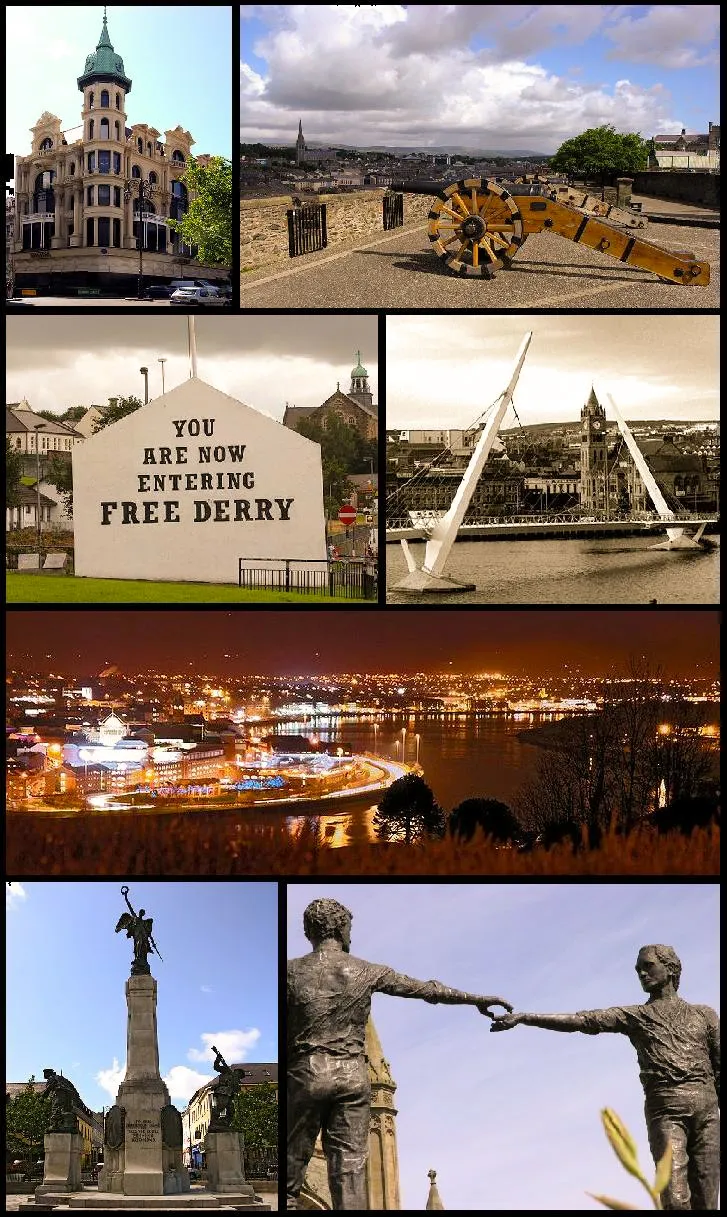 Photo showing: A collage of images of Derry City put together by me using images from Wikimedia Commons