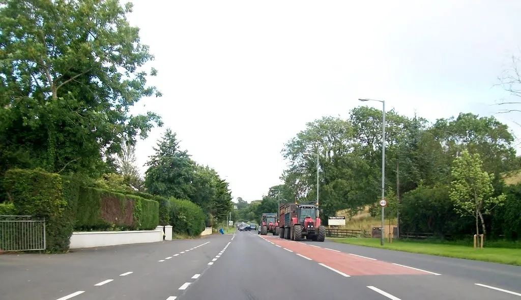 Photo showing: Agricultural traffic on the A34 on the southern outskirts of Lisnaskea