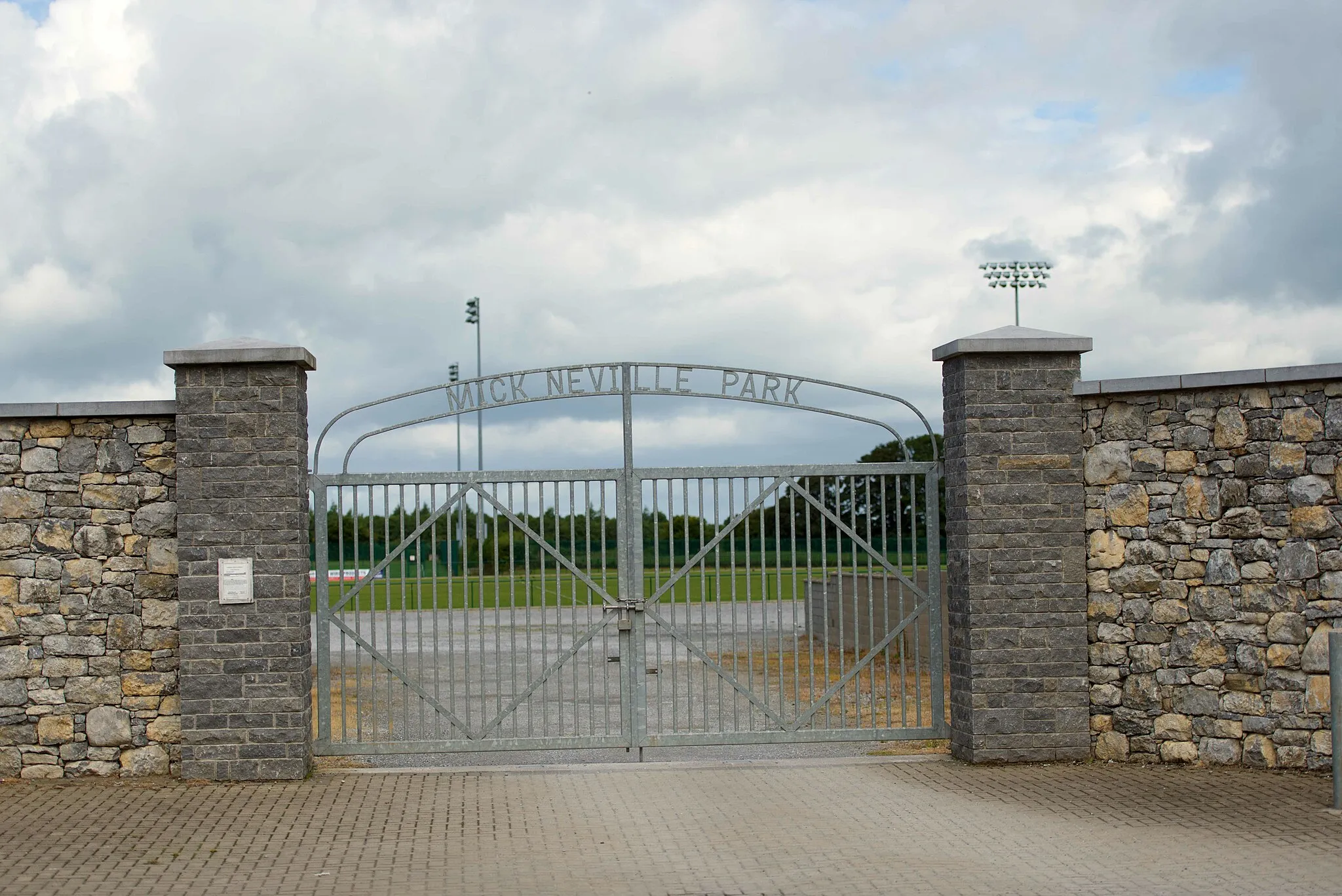 Photo showing: Photo of the gates of Mick Neville Park.  GAA grounds in Rathkeale