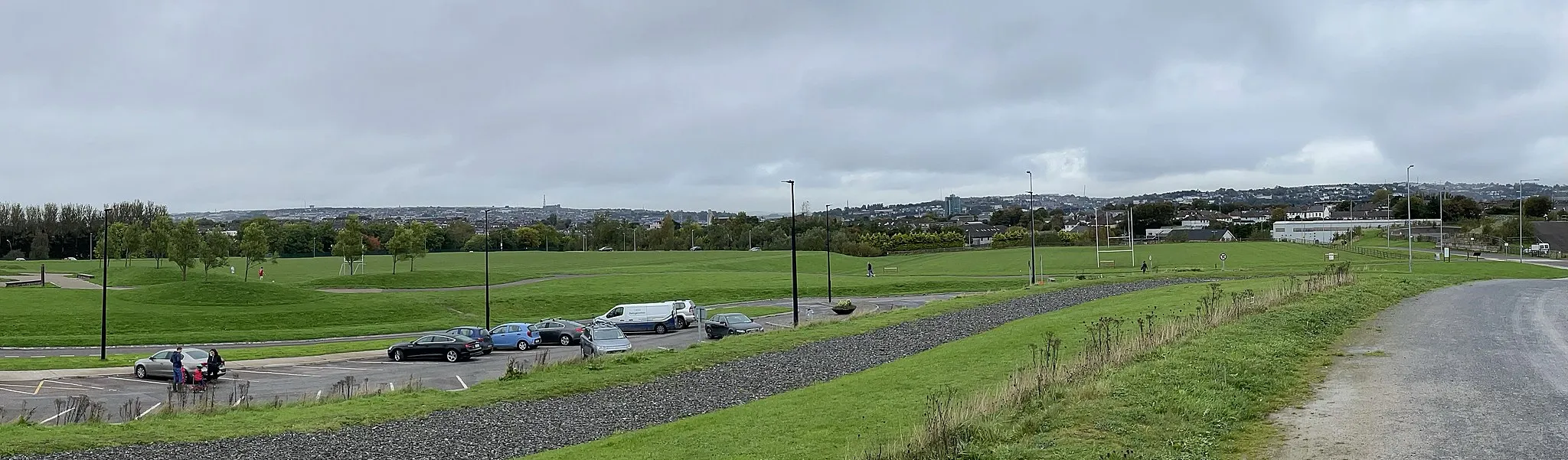 Photo showing: Tramore Valley Park, Cork, Ireland. View of carpark, sports fields and BMX track
