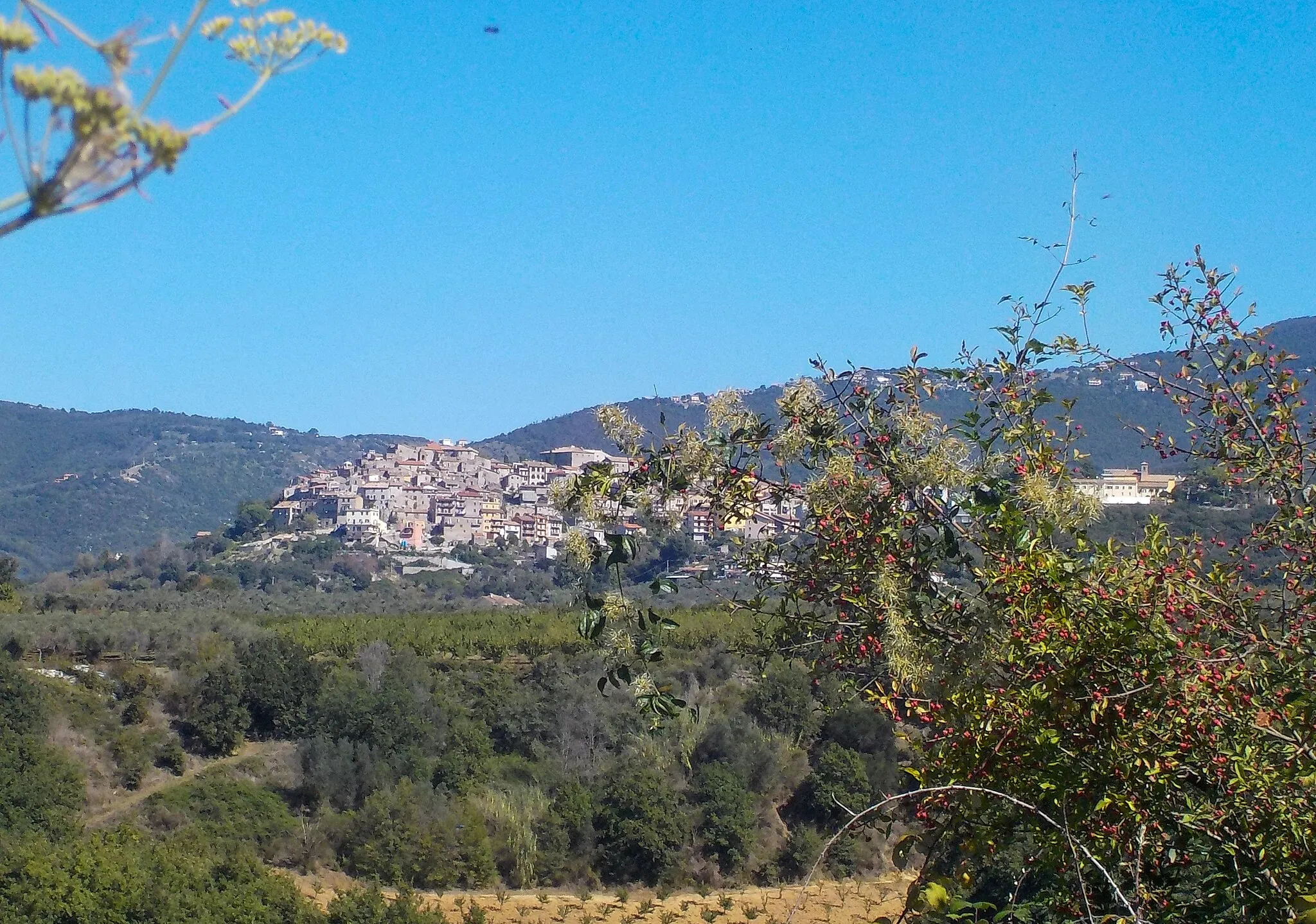 Photo showing: Il paese di Moricone visto dal borgo fantasma di Stazzano Vecchio