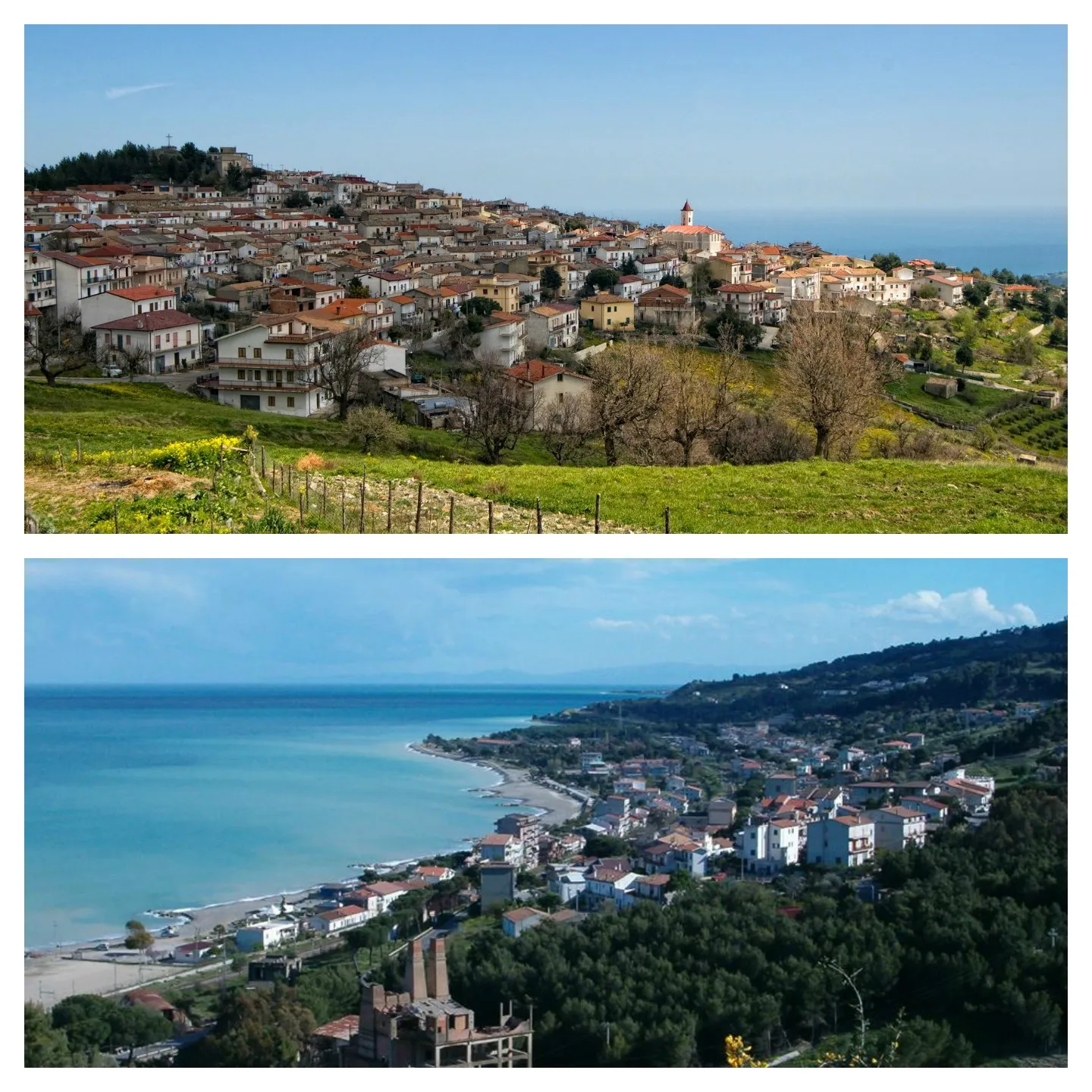 Photo showing: In alto l'immagine del centro storico seicentesco, in basso la frazione marina con sbocco sul mare.