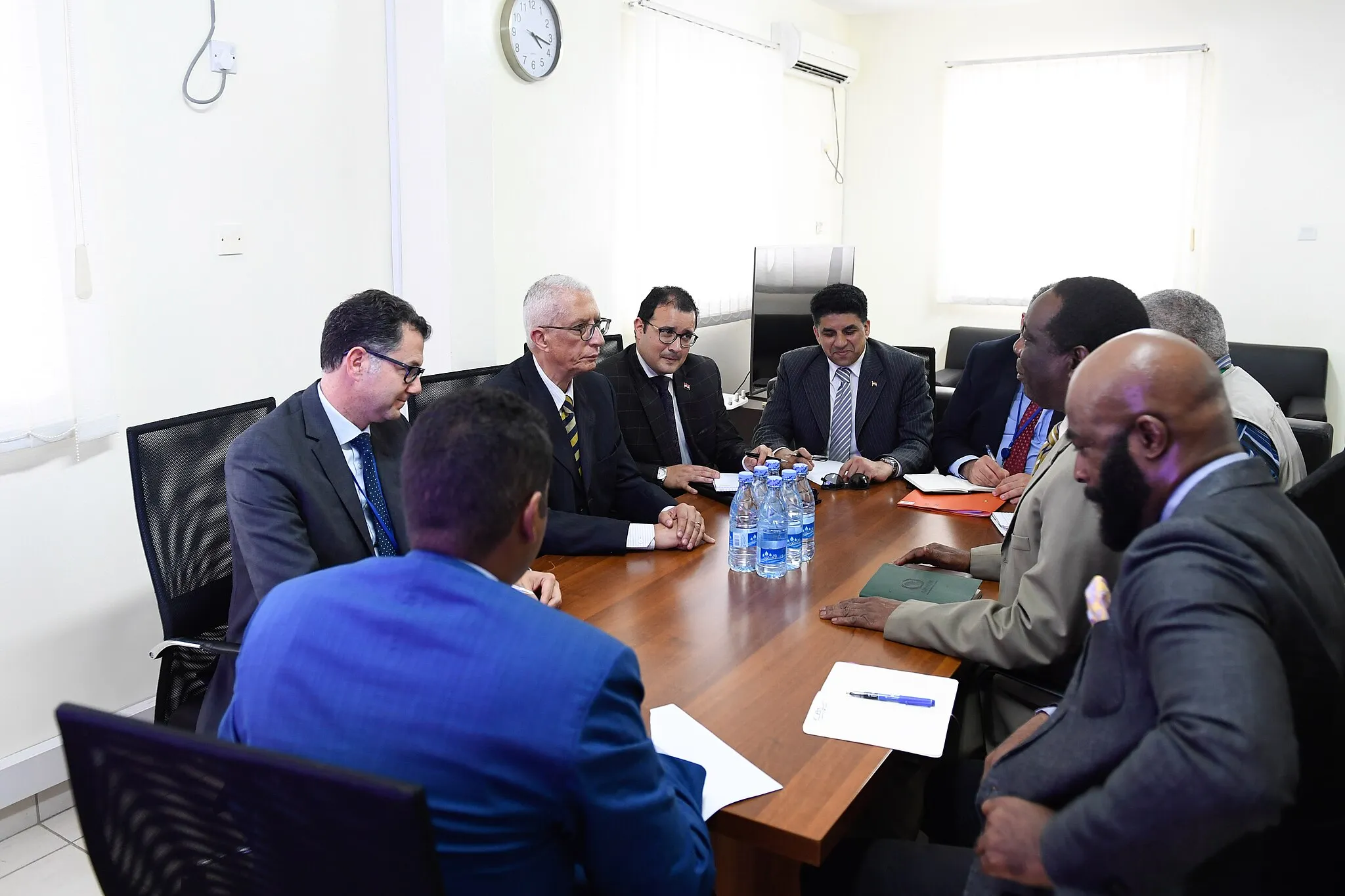 Photo showing: Ambassador Francisco Madeira, the Special Representative of the Chairperson of the African Union Commission (SRCC) for Somalia, meets with a delegation led by H.E. Ambassador Hamdi Sanad Loza, Egyptian Deputy Minister of Foreign Affairs, at the AMISOM Mission Headquarters in Mogadishu, Somalia on 4 May 2019. AMISOM Photo / Omar Abdisalan