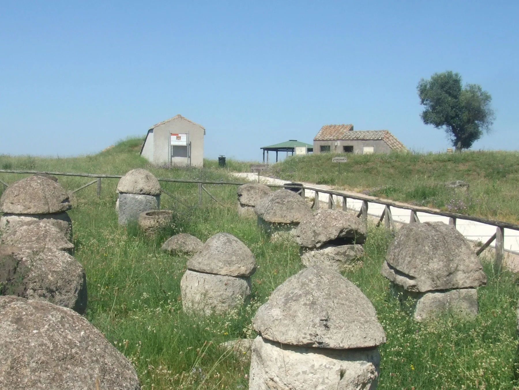 Photo showing: Champs d'urnes et cabanes d'accés aux tombes du site de Monterozzi (Latium - Italie)