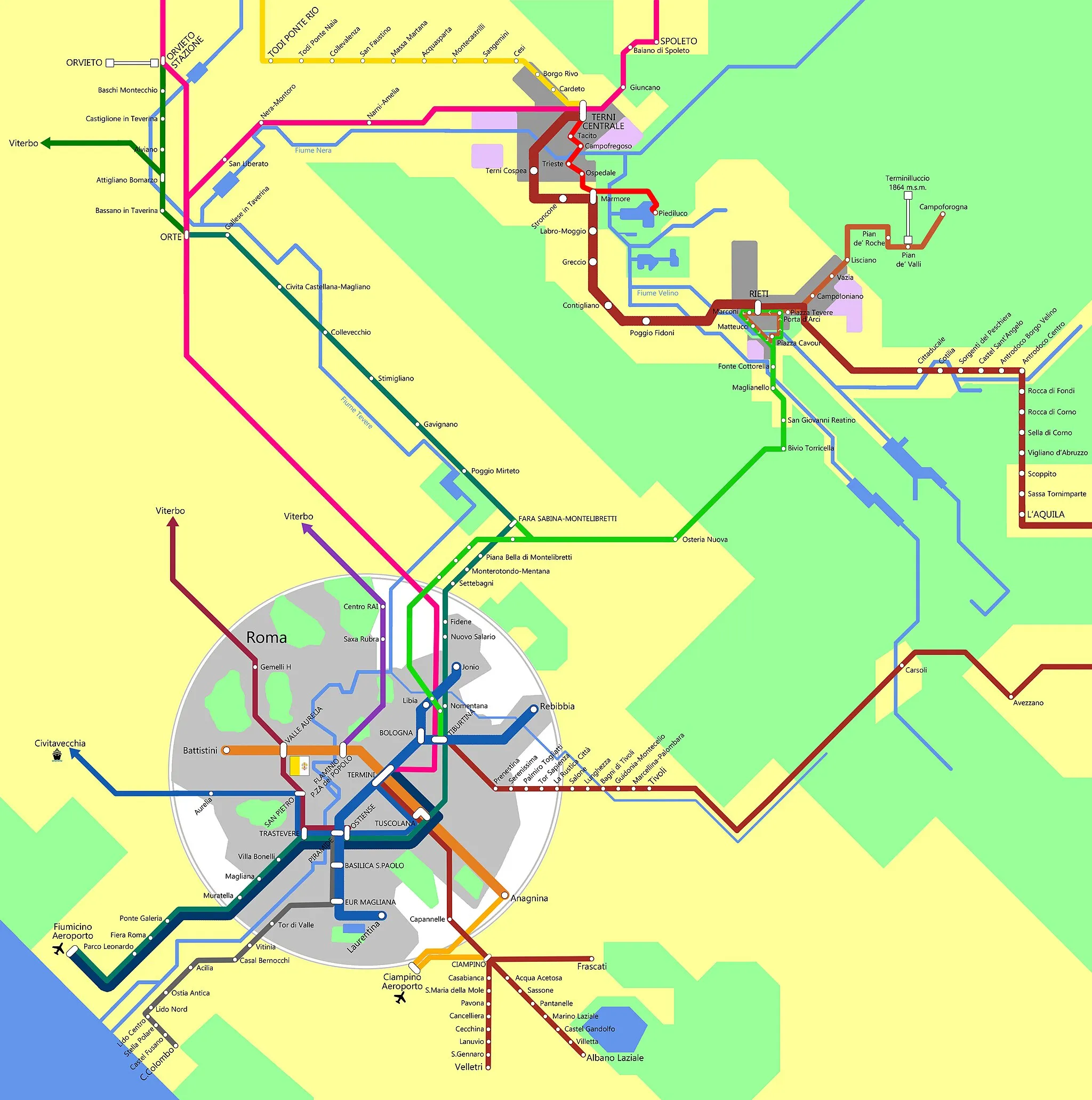 Photo showing: map of the public transport system in the northeast metropolitan area of Rome