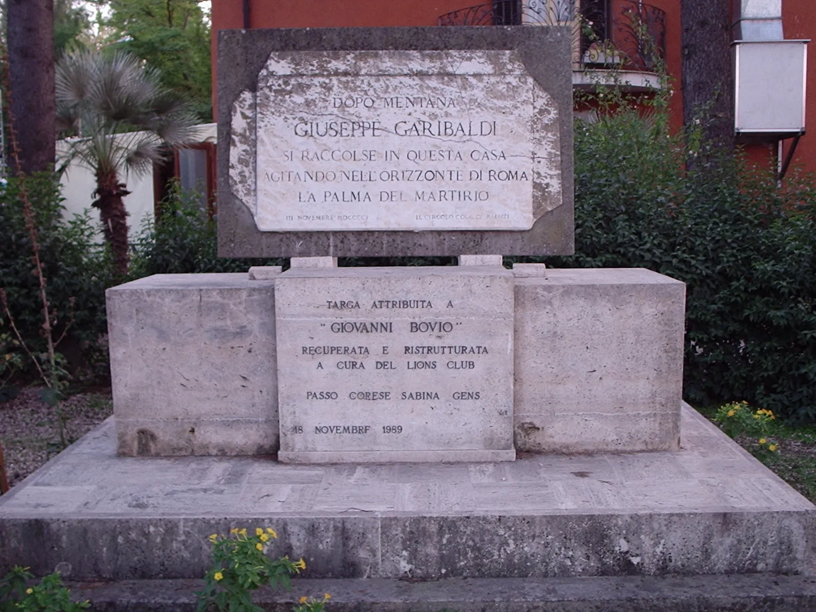 Photo showing: Targa commemorativa del passaggio di Giuseppe Garibaldi a Passo Corese