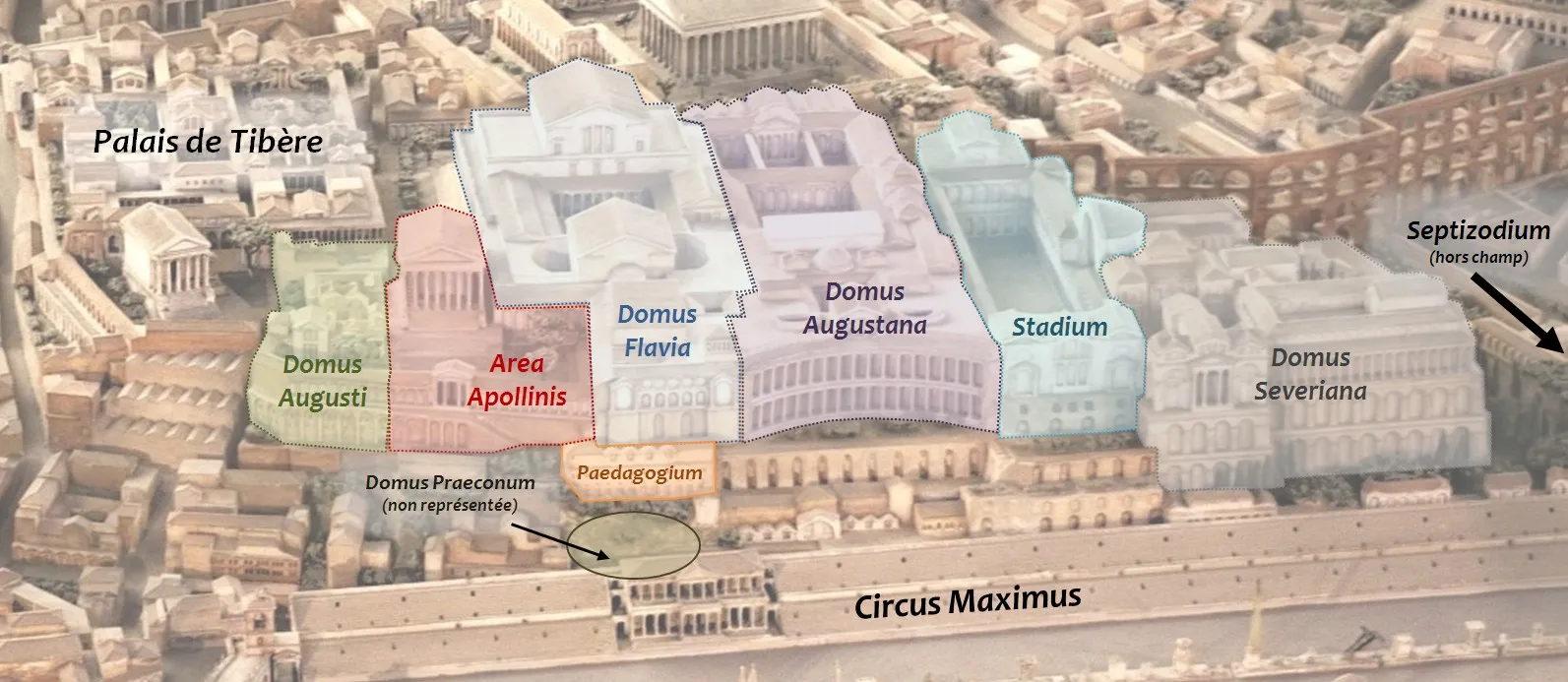 Photo showing: Palatin, localisation des différentes sections du palais impérial.