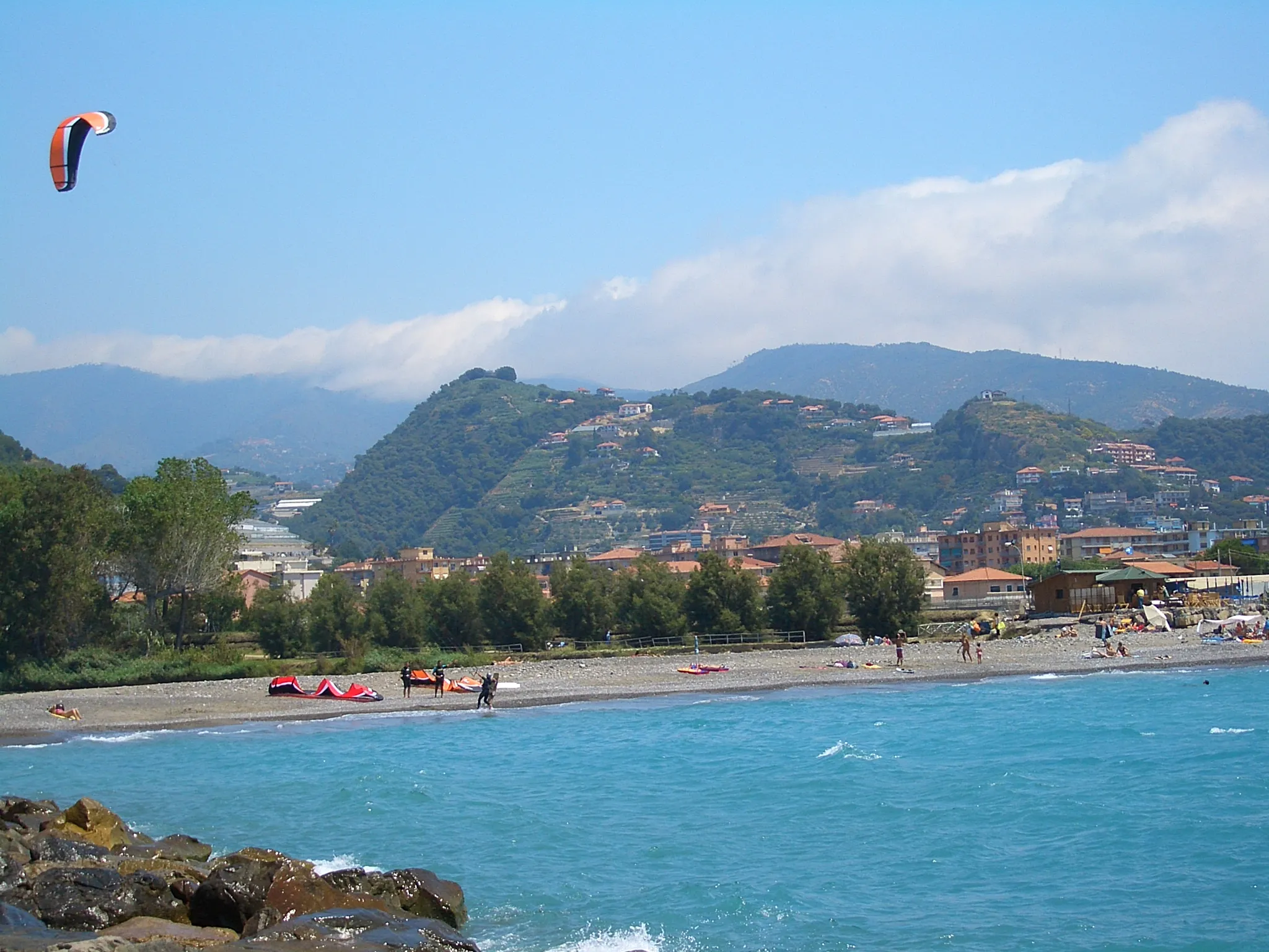 Photo showing: Looking east  - to Vallecrosia - from the little Camporosso beach