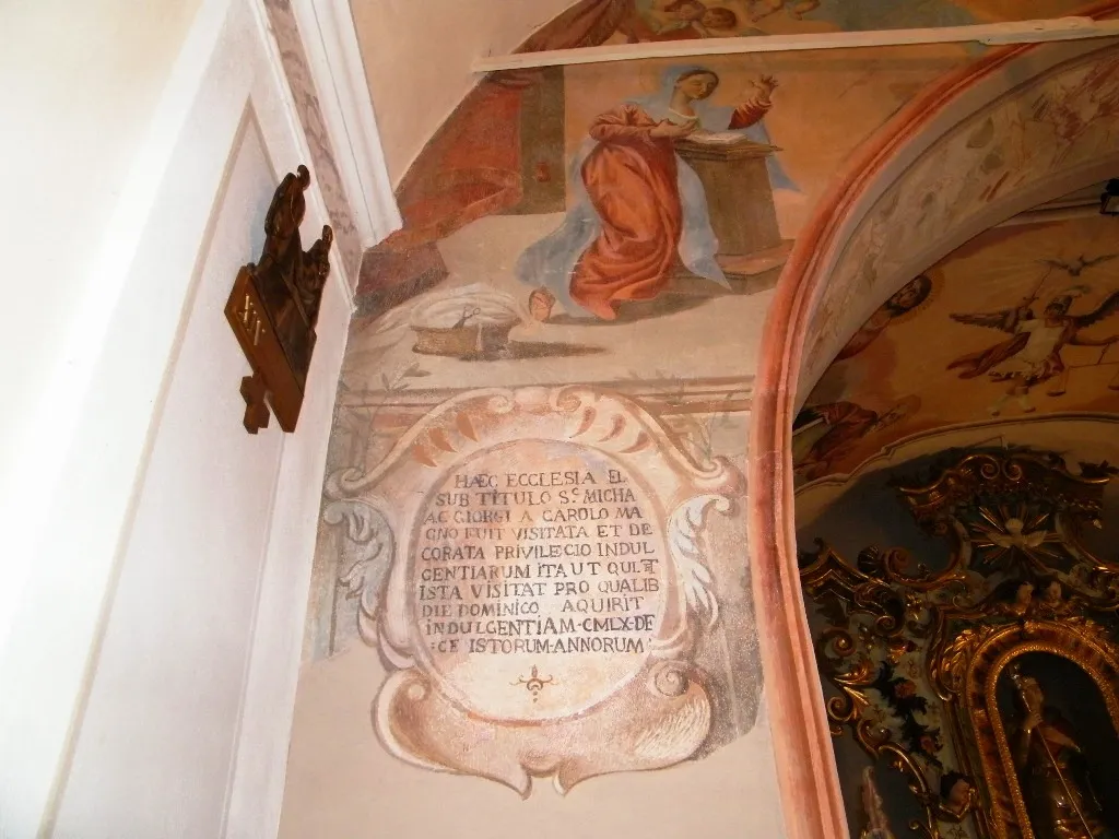 Photo showing: Inscription. Church of St. Michael and George. Davèna di Vezza d'Oglio, Val Camonica