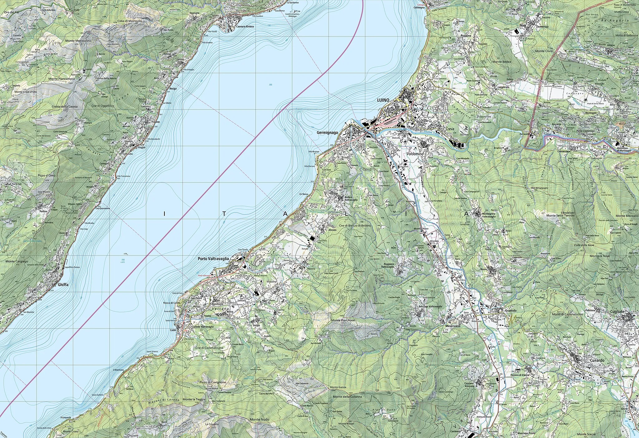 Photo showing: National Map of Switzerland 1:25'000, sheet 1352 Luino. Nota bene: this is compressed JPEG version of the original TIFF file. The map can be also consulted on the geographical portal.