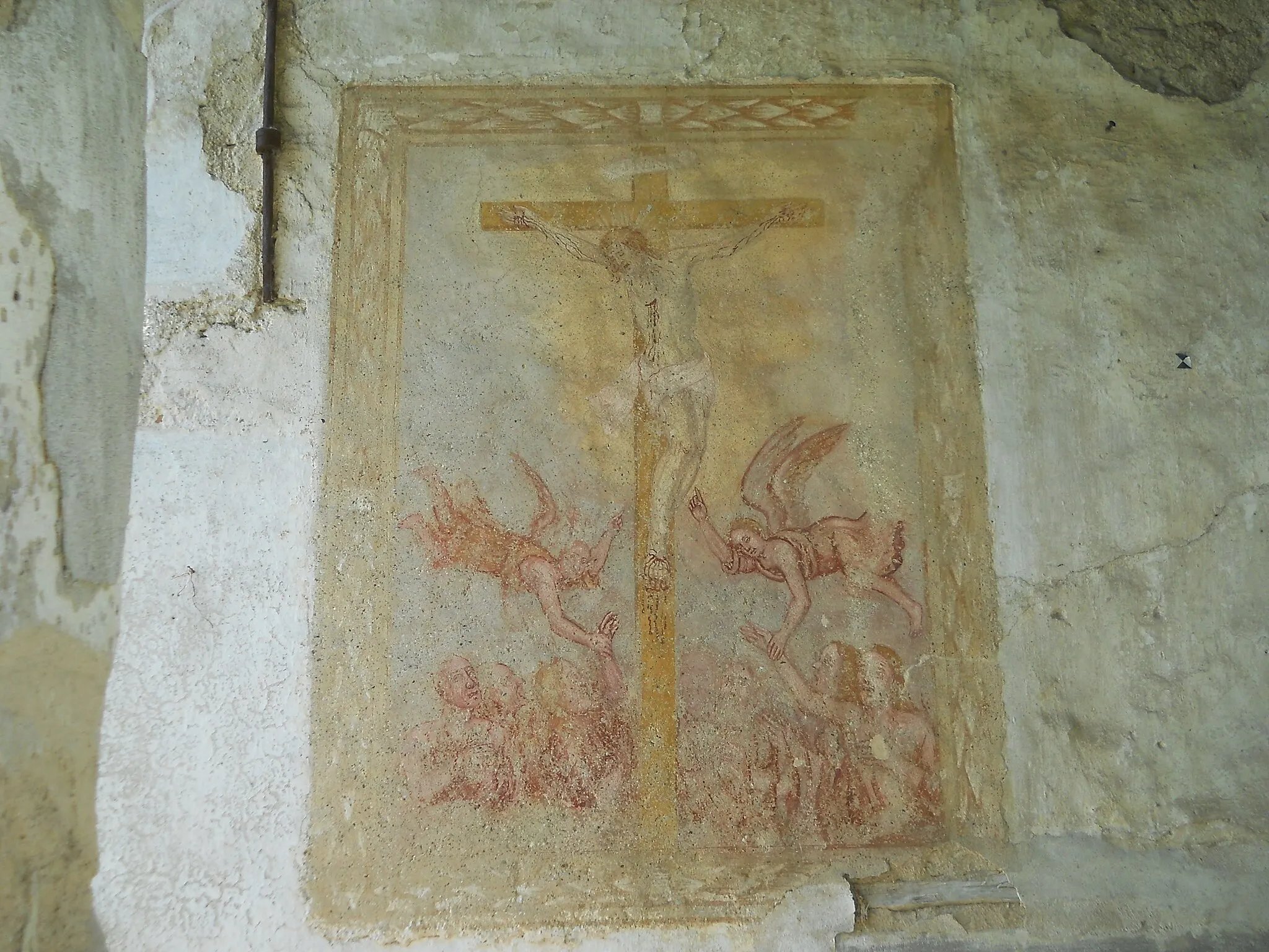 Photo showing: Affresco sulla parete esterna della chiesa romanica del complesso di Sant'Alessandro in Canzanica ad Adrara San Martino