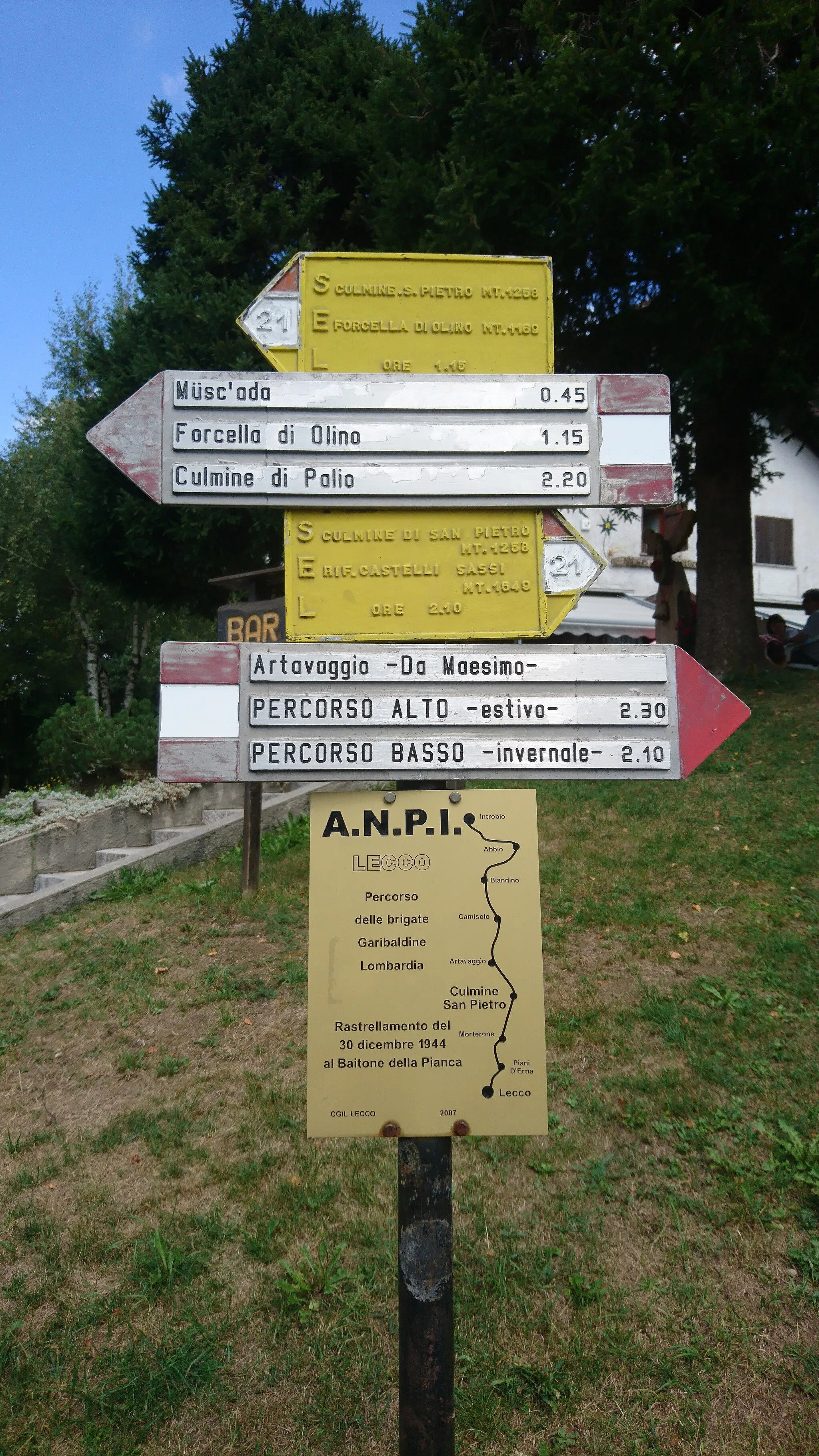 Photo showing: Guidepost Culmine S. Pietro paths