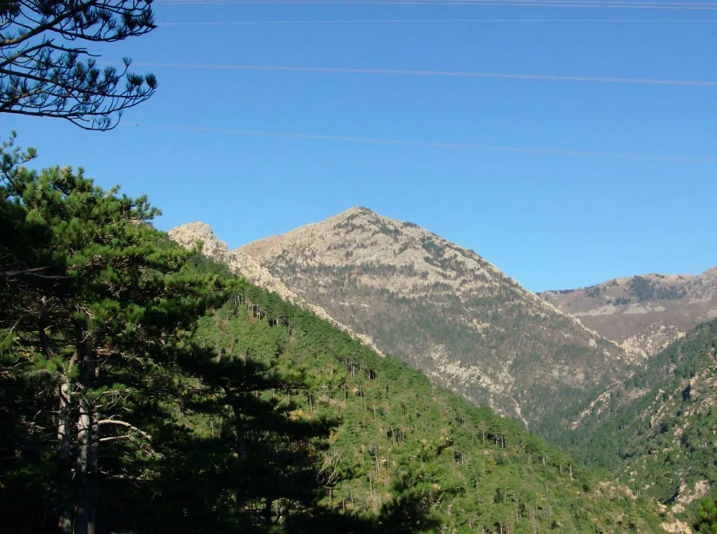 Photo showing: Il Monte Rama (Cogoleto, GE, Italia) visto dal sentiero della via diretta. A sinistra si intravede la sommità del Bric Camulà.