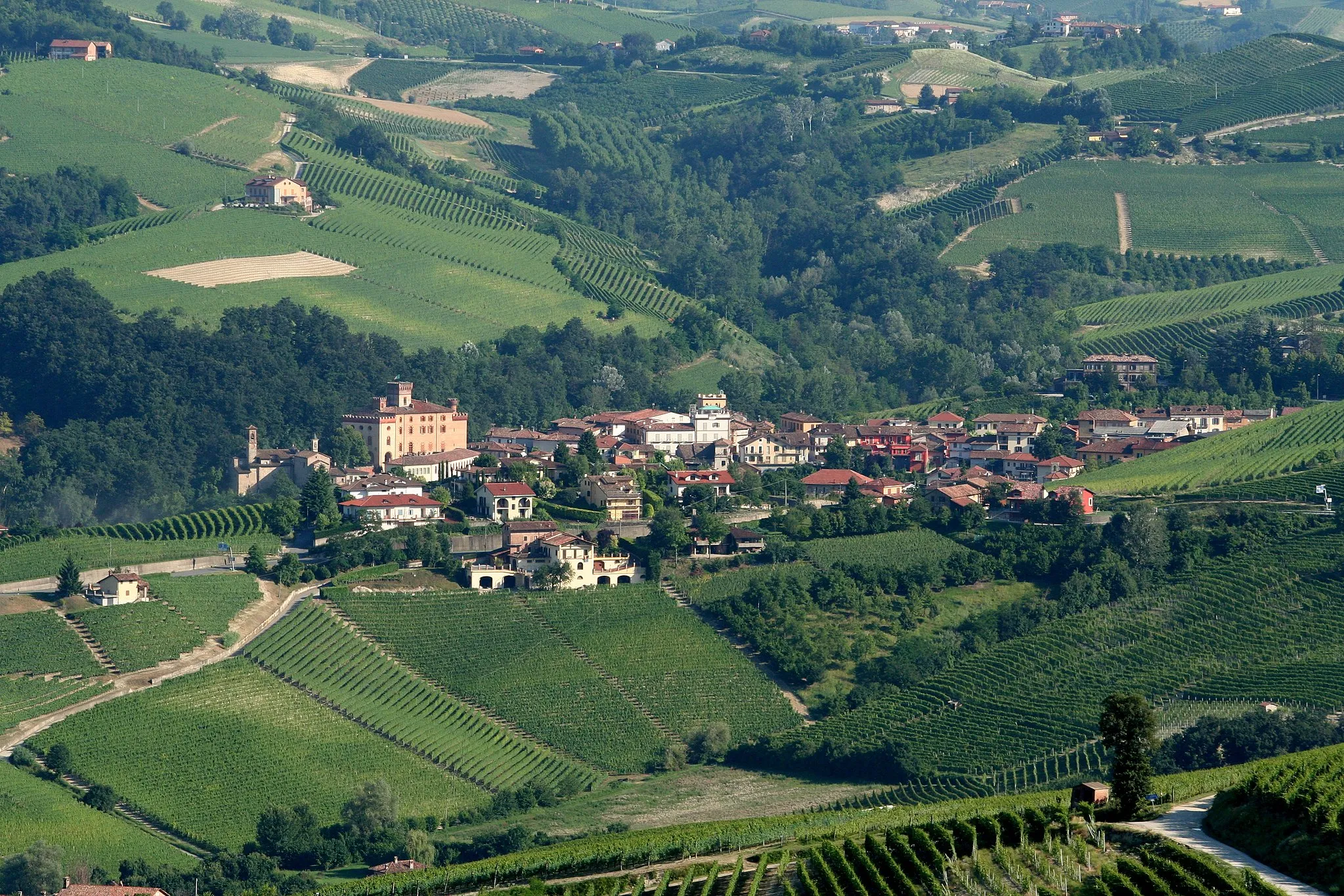 Photo showing: Village of Barolo in the Italian wine region of Piedmont with vineyards