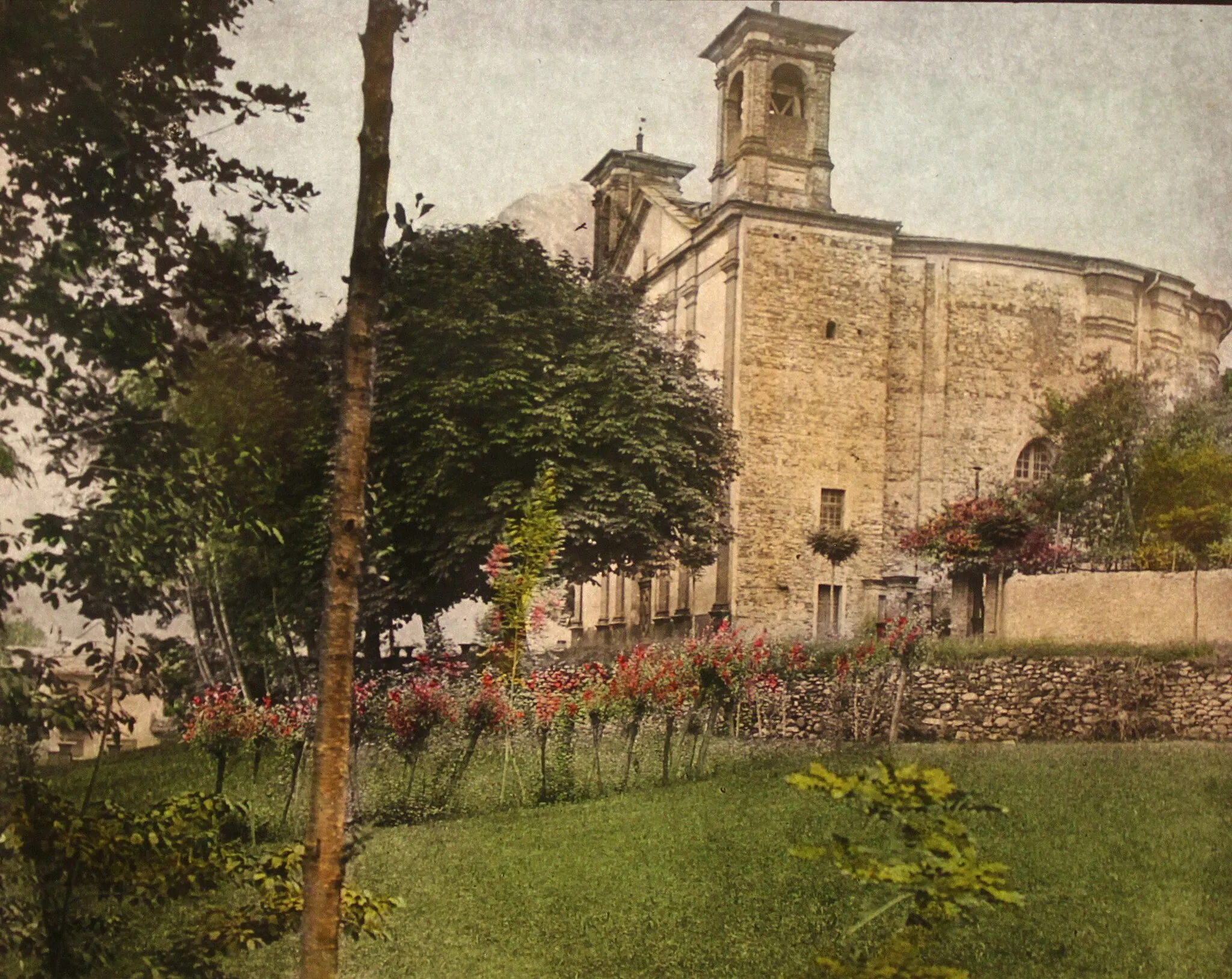 Photo showing: In the Waldensian Valleys, Italy. @1895.  Keystone Glass Slide. L-2180- Church in San Giovanni