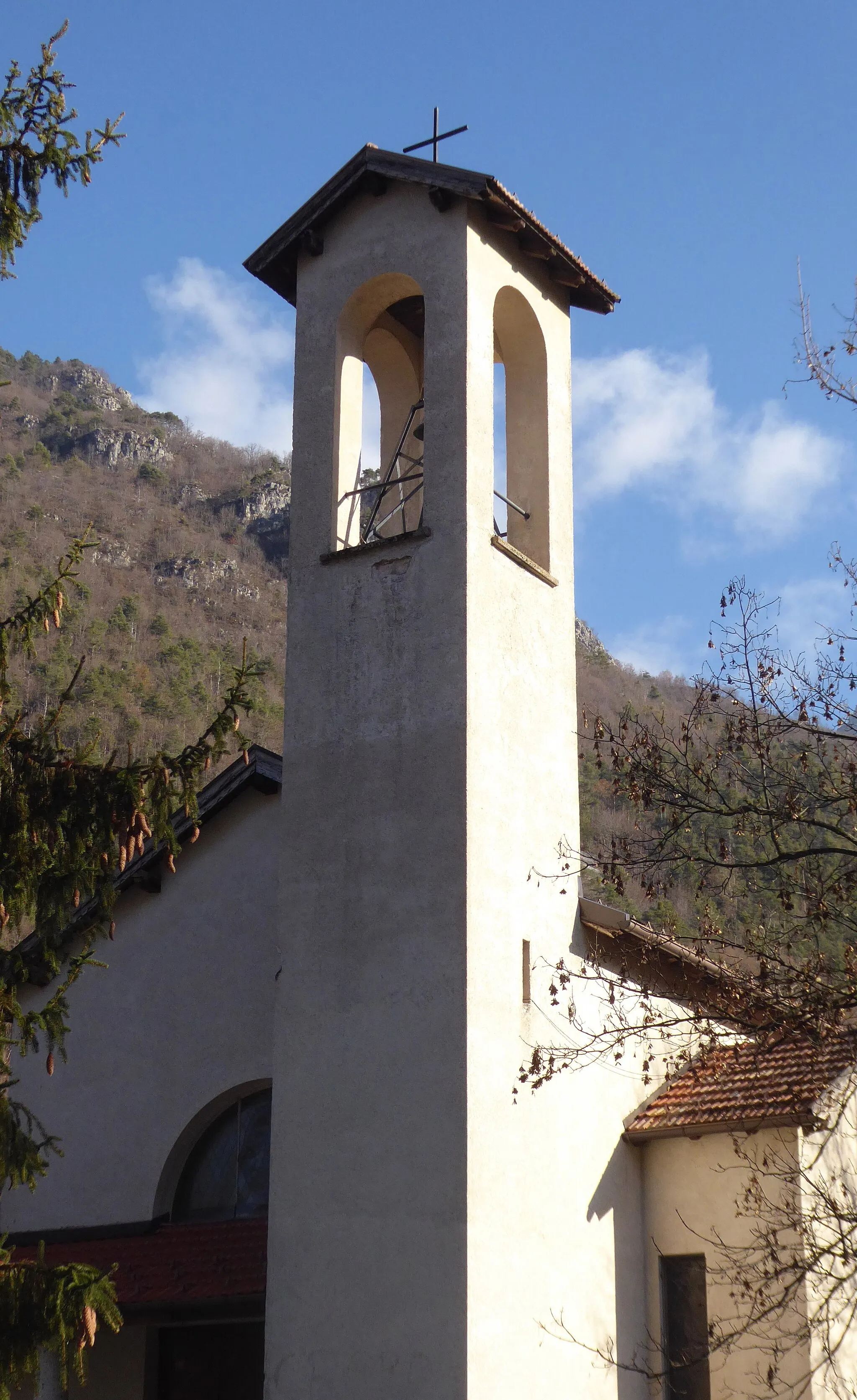 Photo showing: Anghebeni (Vallarsa, Trentino, Italy), Our Lady of Help and Saint Joseph church - Belltower