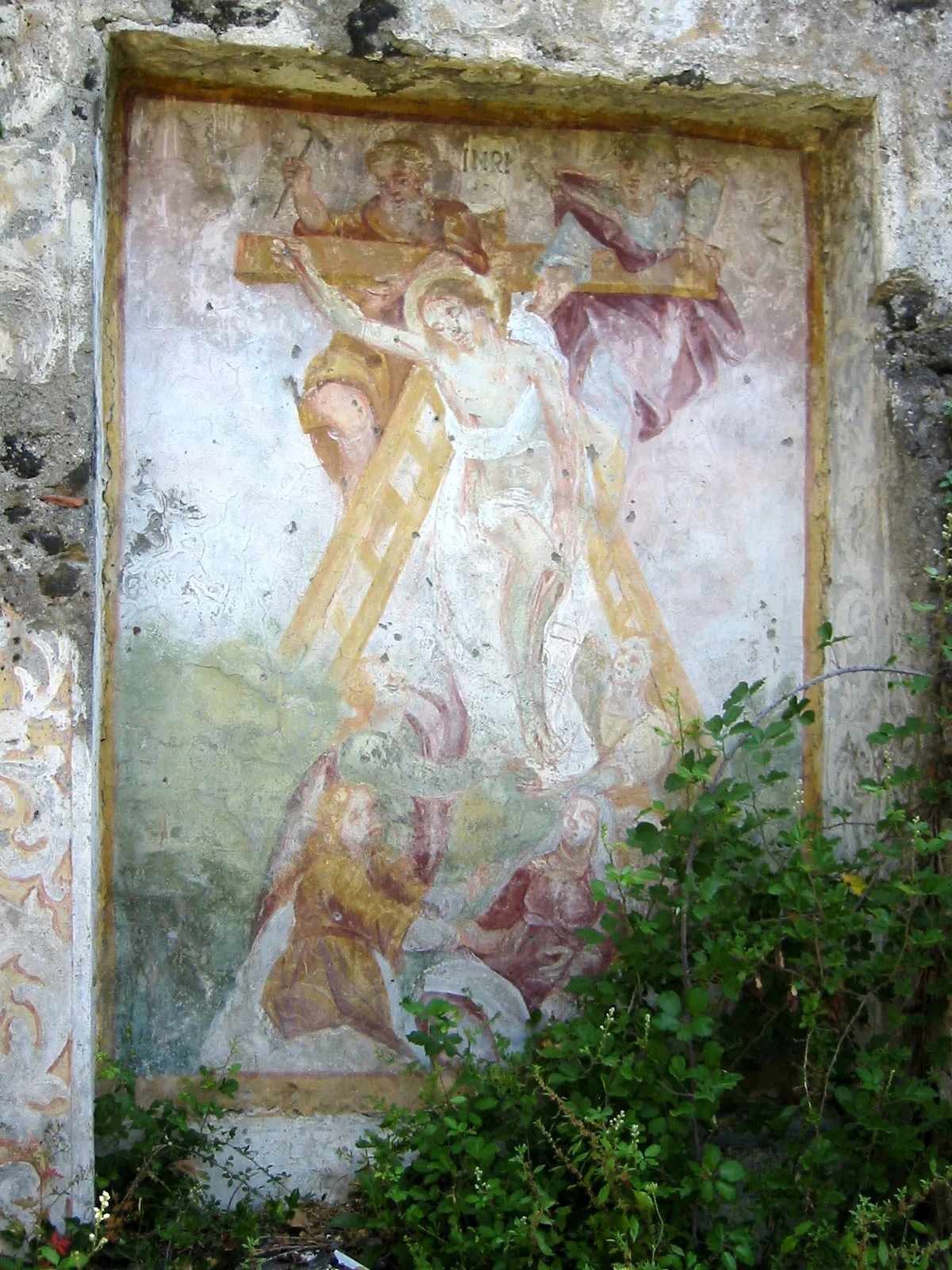 Photo showing: Affresco della Deposizione di Cristo, Autore ignoto 1450/1550 circa
Chiesa della Misericordia di Malpasso (Mompilieri)