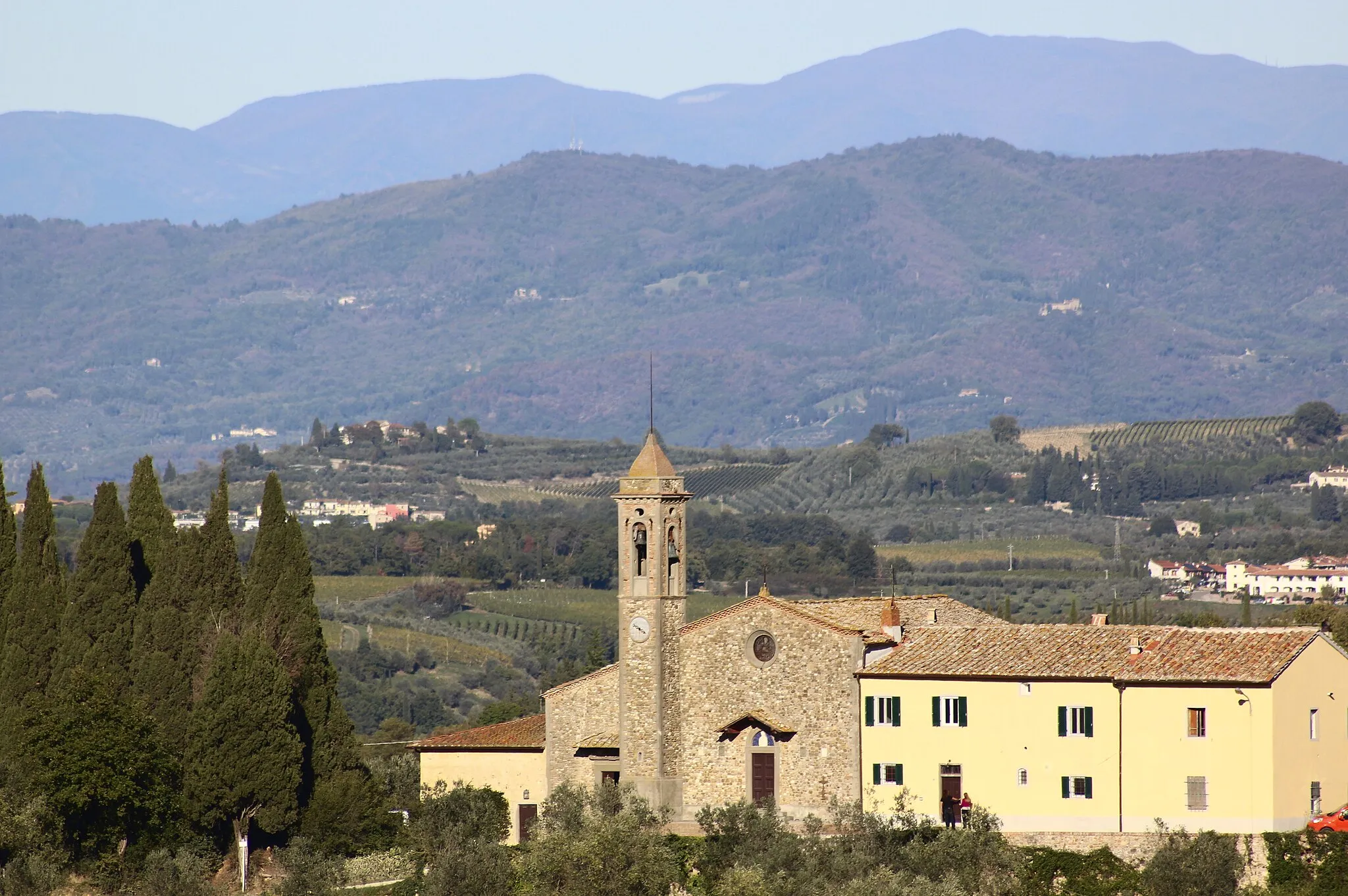 Photo showing: Panorama of Bonazza with Church Sant'Antonino, Barberino Tavarnelle, Metropolitan City of Florence, Tuscany, Italy