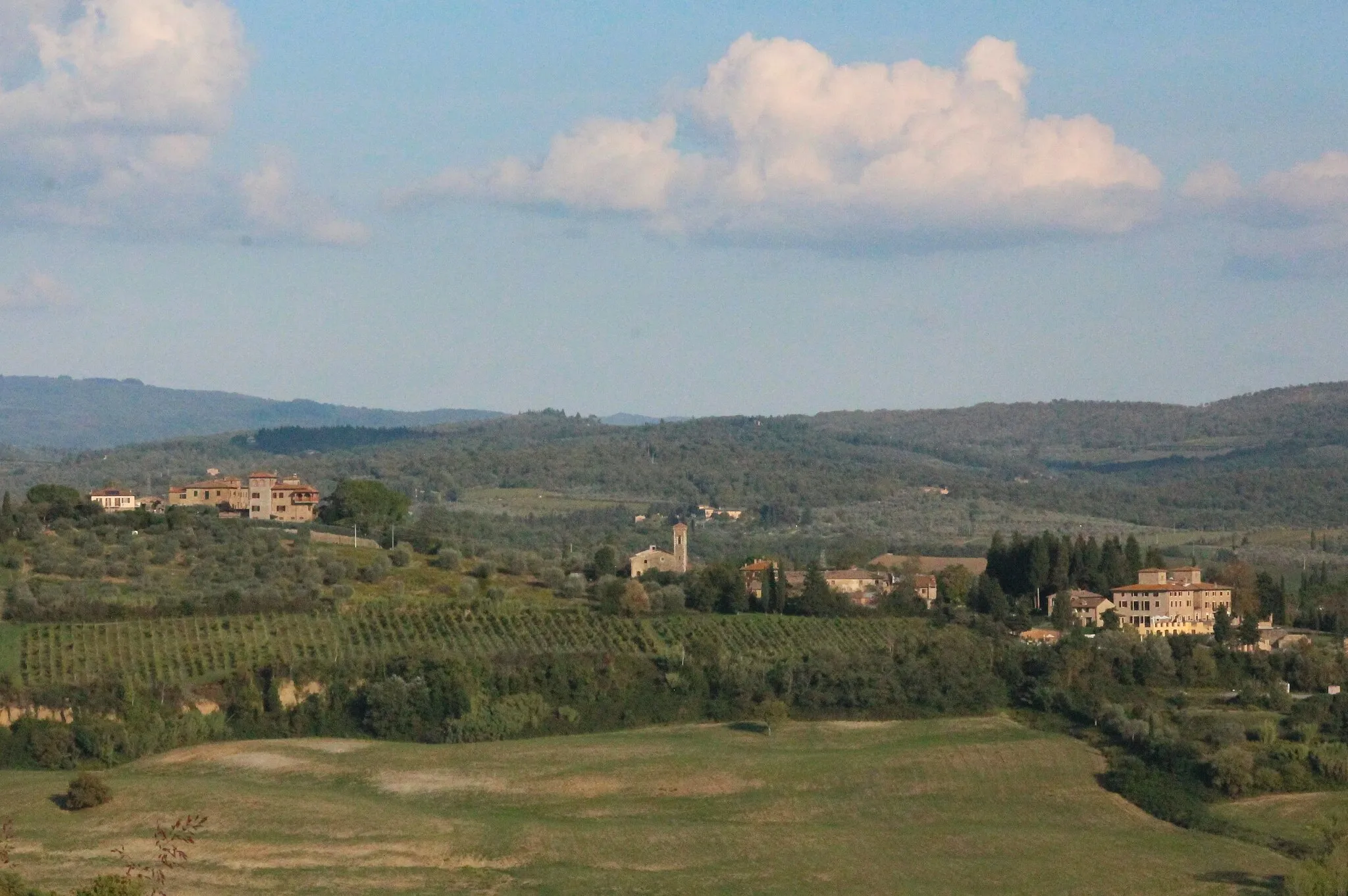Photo showing: Panorama of Ponzano, the church San Filippo, and San Filippo a Ponzano, hamlet of Barberino Val d'Elsa, Metropolitan City of Florence, Tuscany, Italy