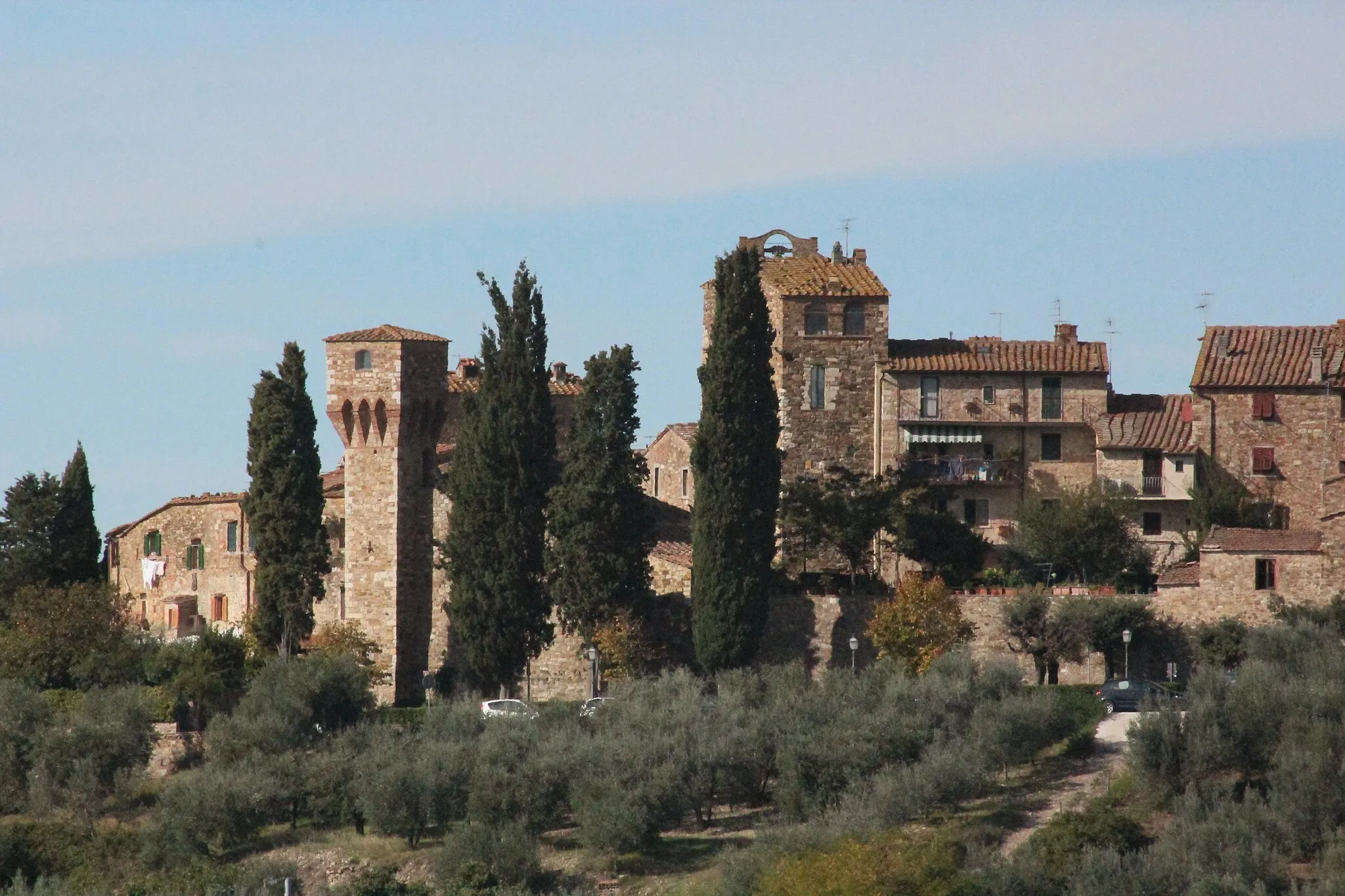 Photo showing: Panorama of San Donato in Poggio (with the Torrione), hamlet of Tavarnelle Val di Pesa, Chianti, Province of Florence (Metropolitan City of Florence), Tuscany, Italy