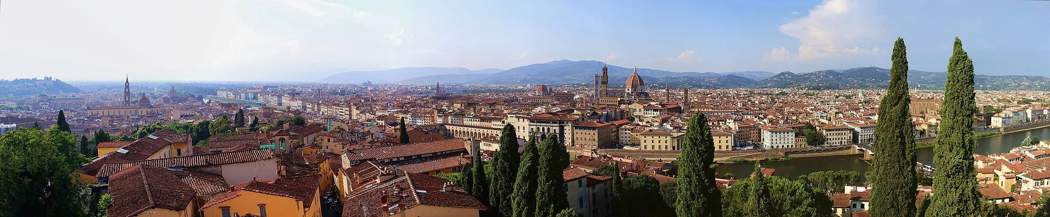 Photo showing: Panorama composite, overview of Firenze, taken from the Giardino Bardini viewpoint.