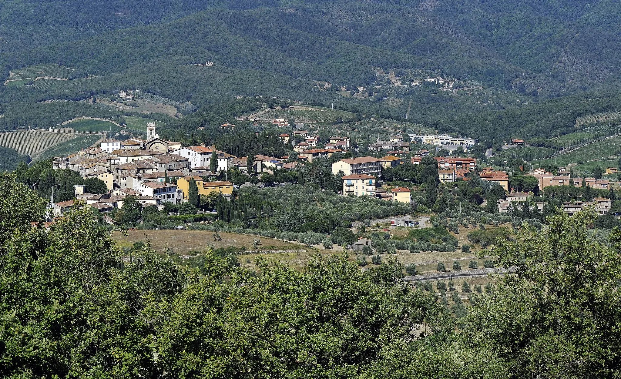 Photo showing: Panorama di Radda in Chianti ripreso da Poggio alla Croce