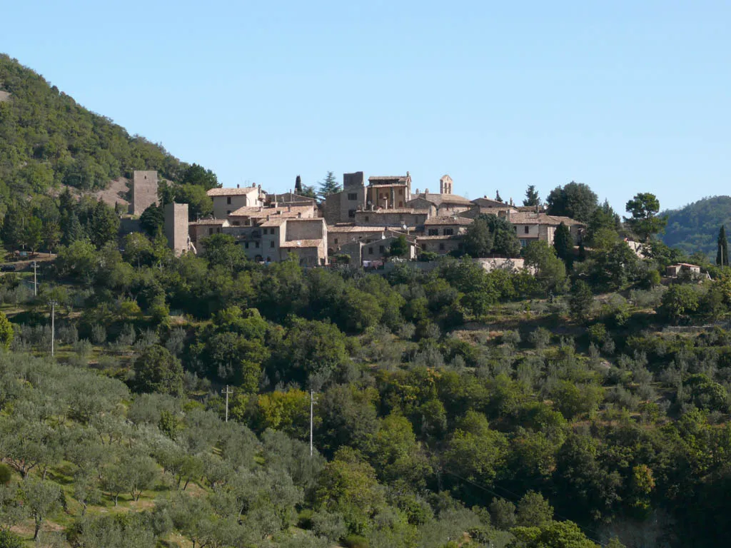 Photo showing: Collepino, view (comming from Spello)