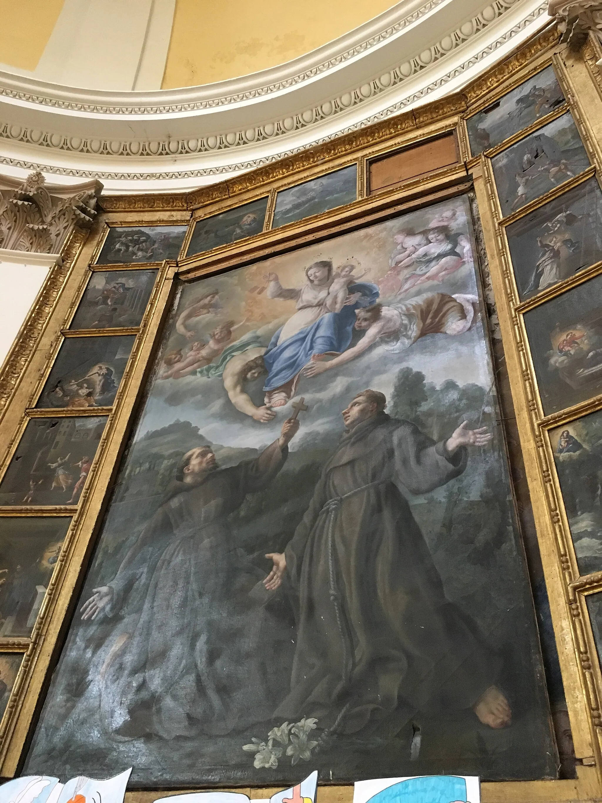 Photo showing: Santuario Madonna della Bianca. Madonna col Bambino tra Angeli, sotto San Francesco e Sant'Antonio da Pagova di Gian Domenico Mattei. (1656)