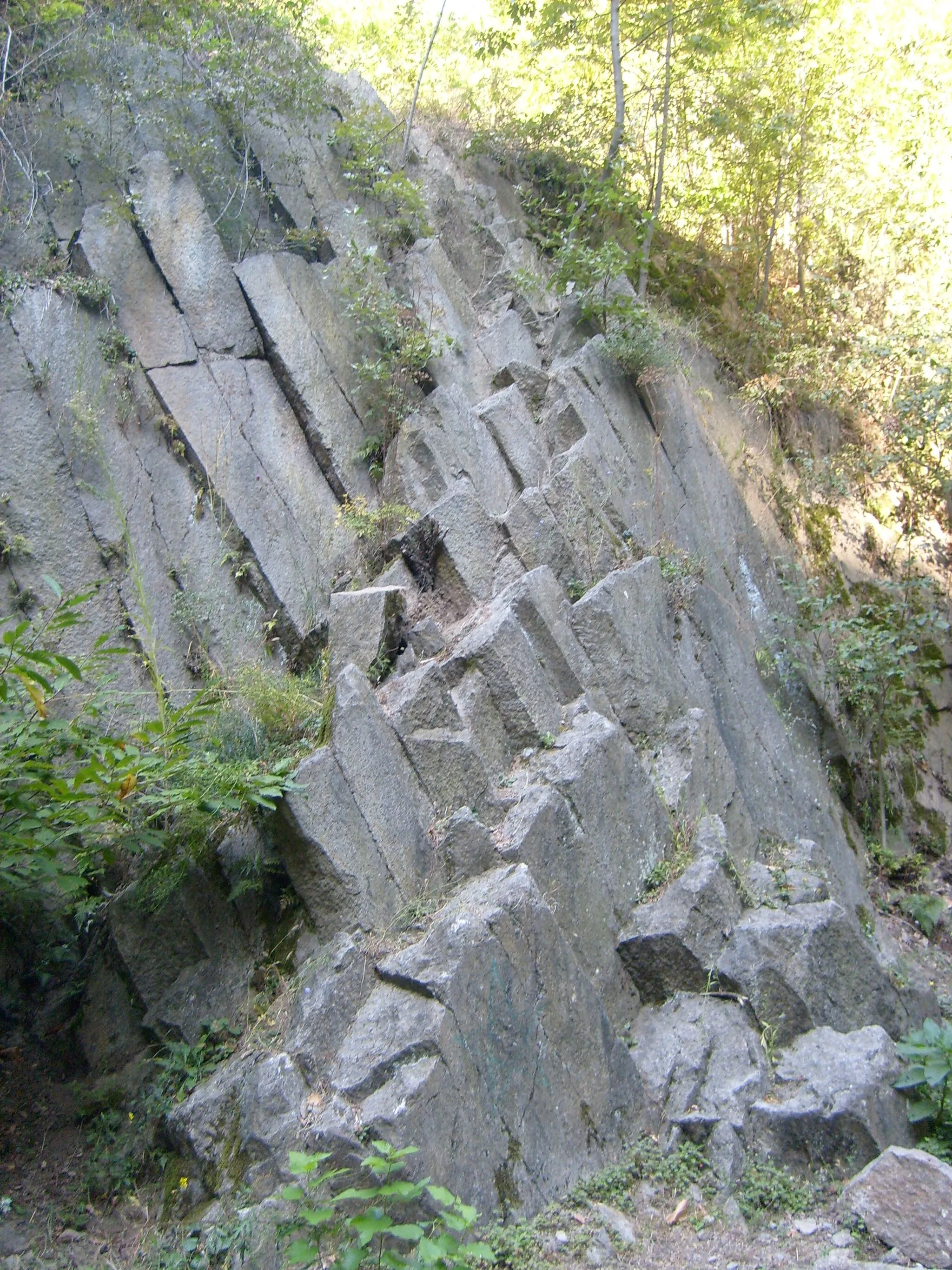 Photo showing: Porzione della cava di Riolite colonnare