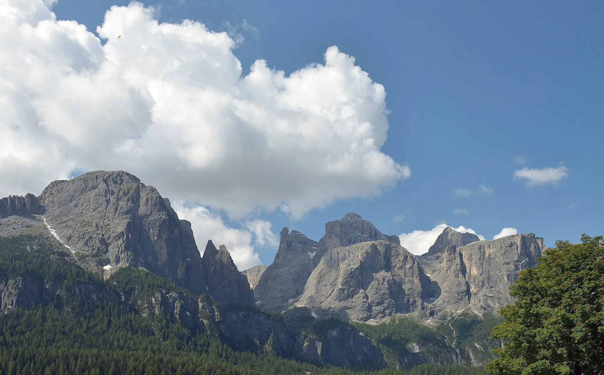 Photo showing: "Crëp de Boè" mountain and the Mezdi Valley peaks over Calfosch