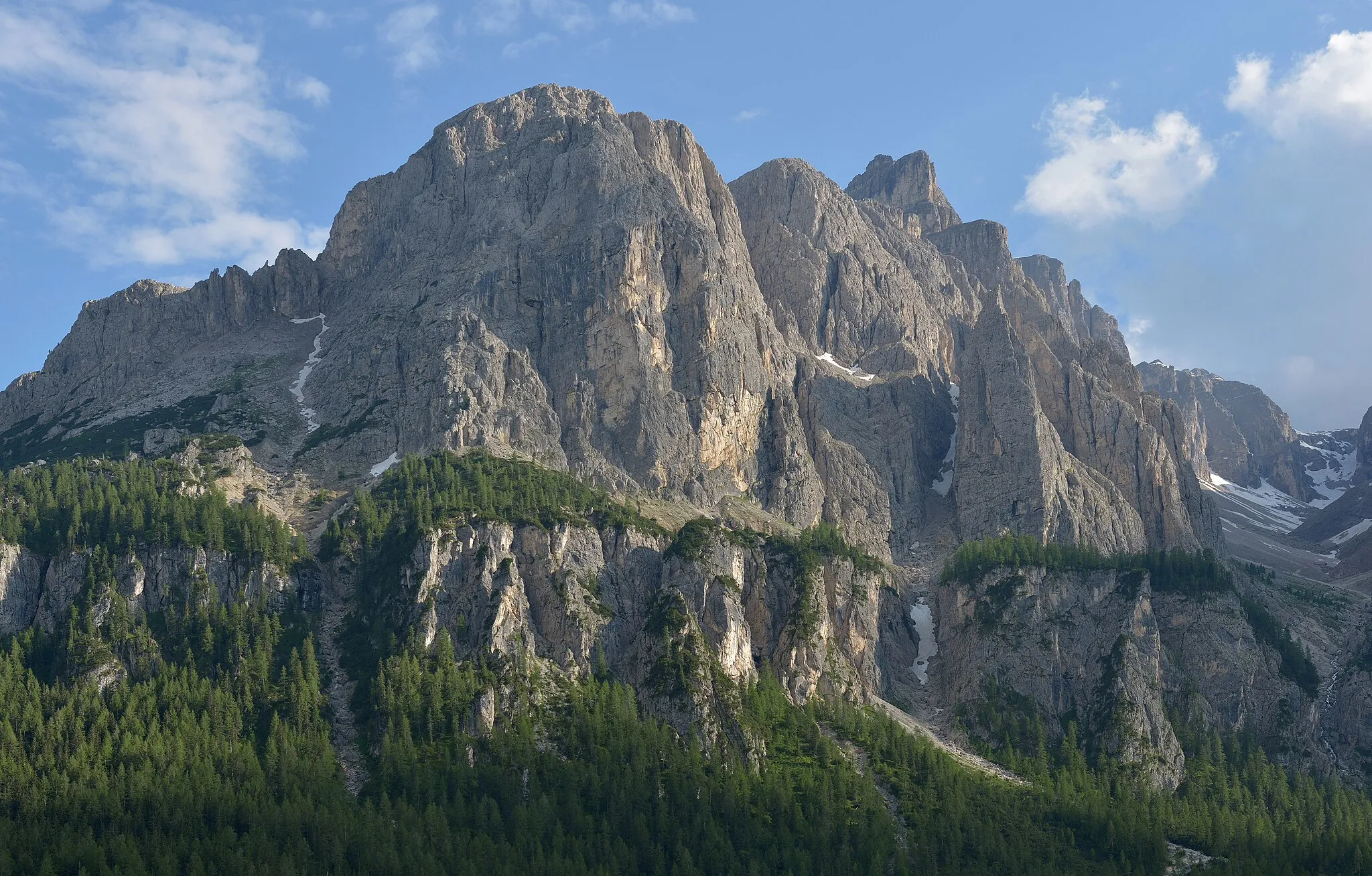 Photo showing: "Crëp de Boè" mountain and the Mezdi Valley peaks over Calfosch