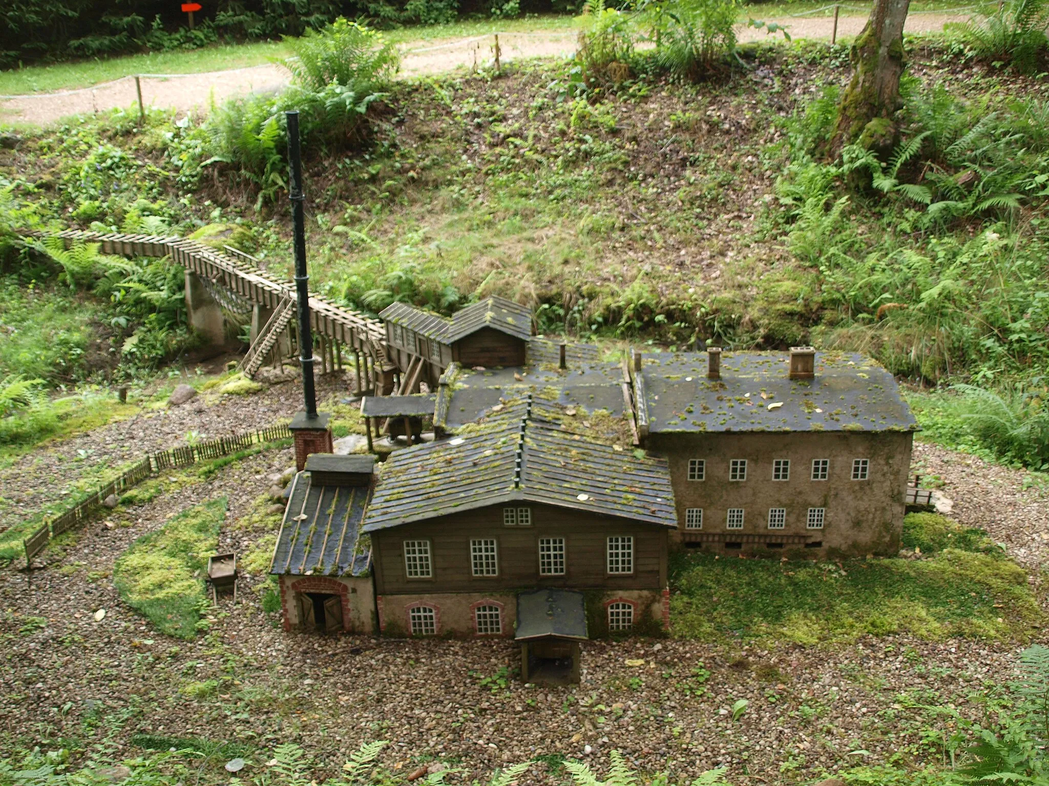 Photo showing: Miniaturmodell der ersten Papiermühle in Ligatne, die „Handfabrik“, im Vienkoču Park, Lettland