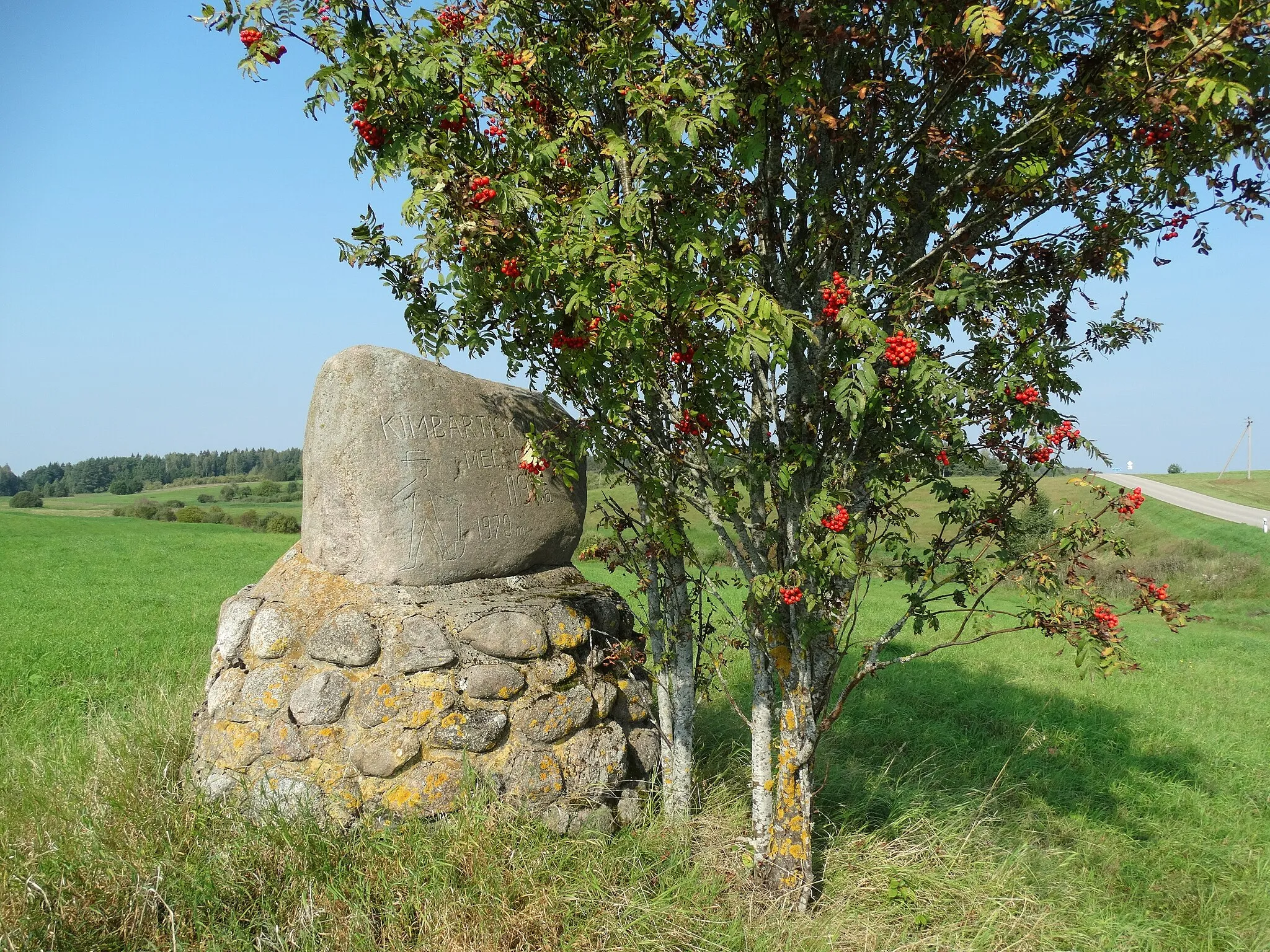 Photo showing: Inscribed stone, Veselava, Zarasai District, Lithuania
