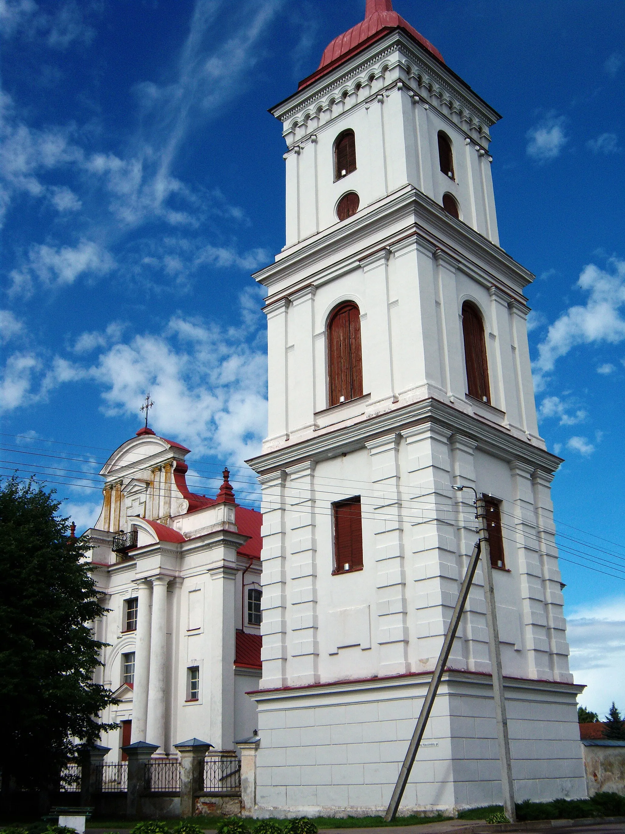 Photo showing: Belltower of Troškūnai church, Anykščiai District. Lithuania