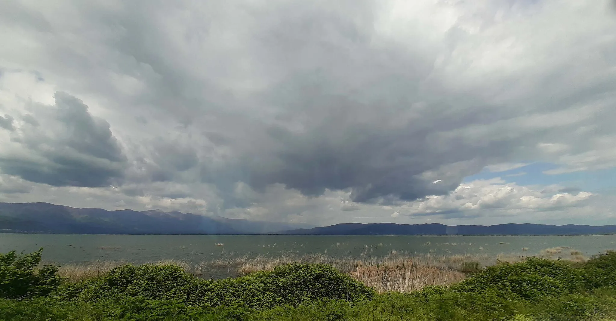 Photo showing: Panorama of Rain Clouds over Dojran Lake photographed on the way to Star Dojran.