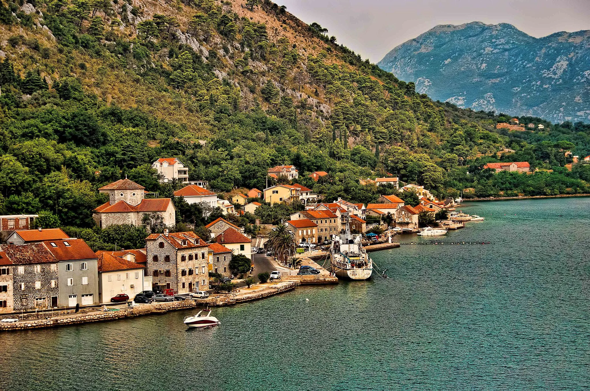 Photo showing: Dobrota is on the Bay of Kotor in Montenegro.