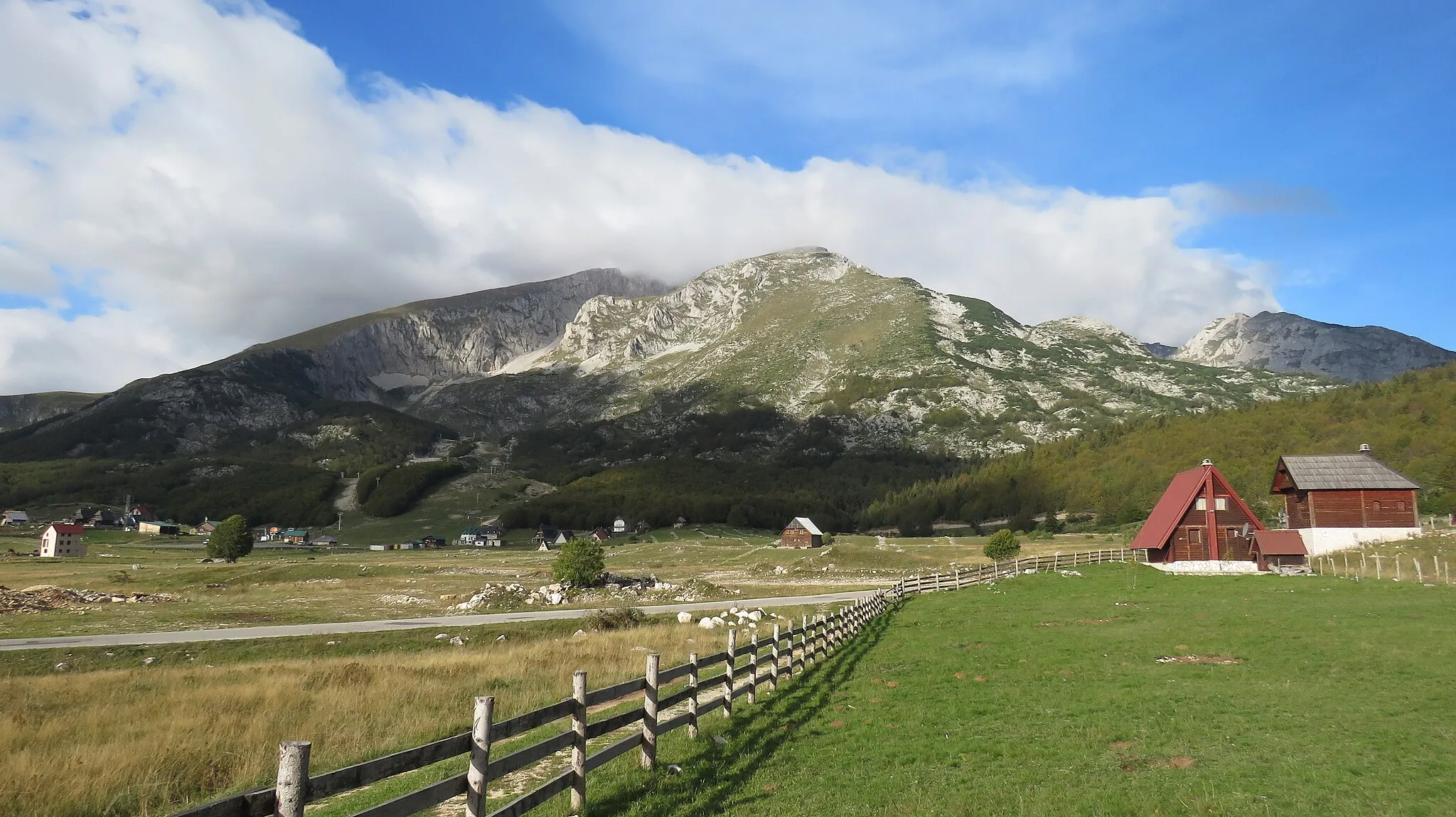Photo showing: The mountain of Savin Kuk with the village of Motički Gaj in the foreground, Montenegro.