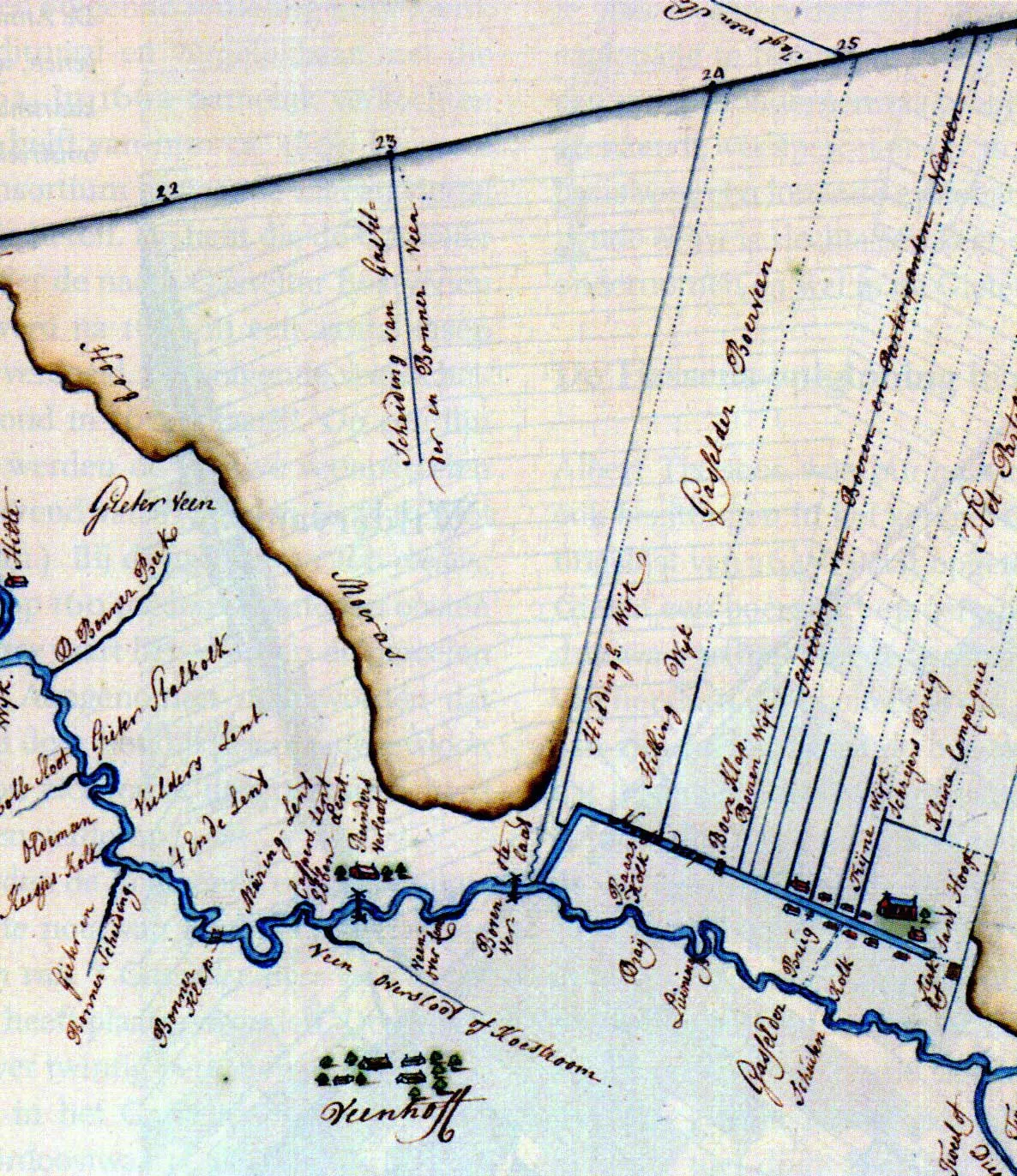 Photo showing: Detail van een kaart van de Hunze of Oostermoerse Vaart met de "Veenhof"