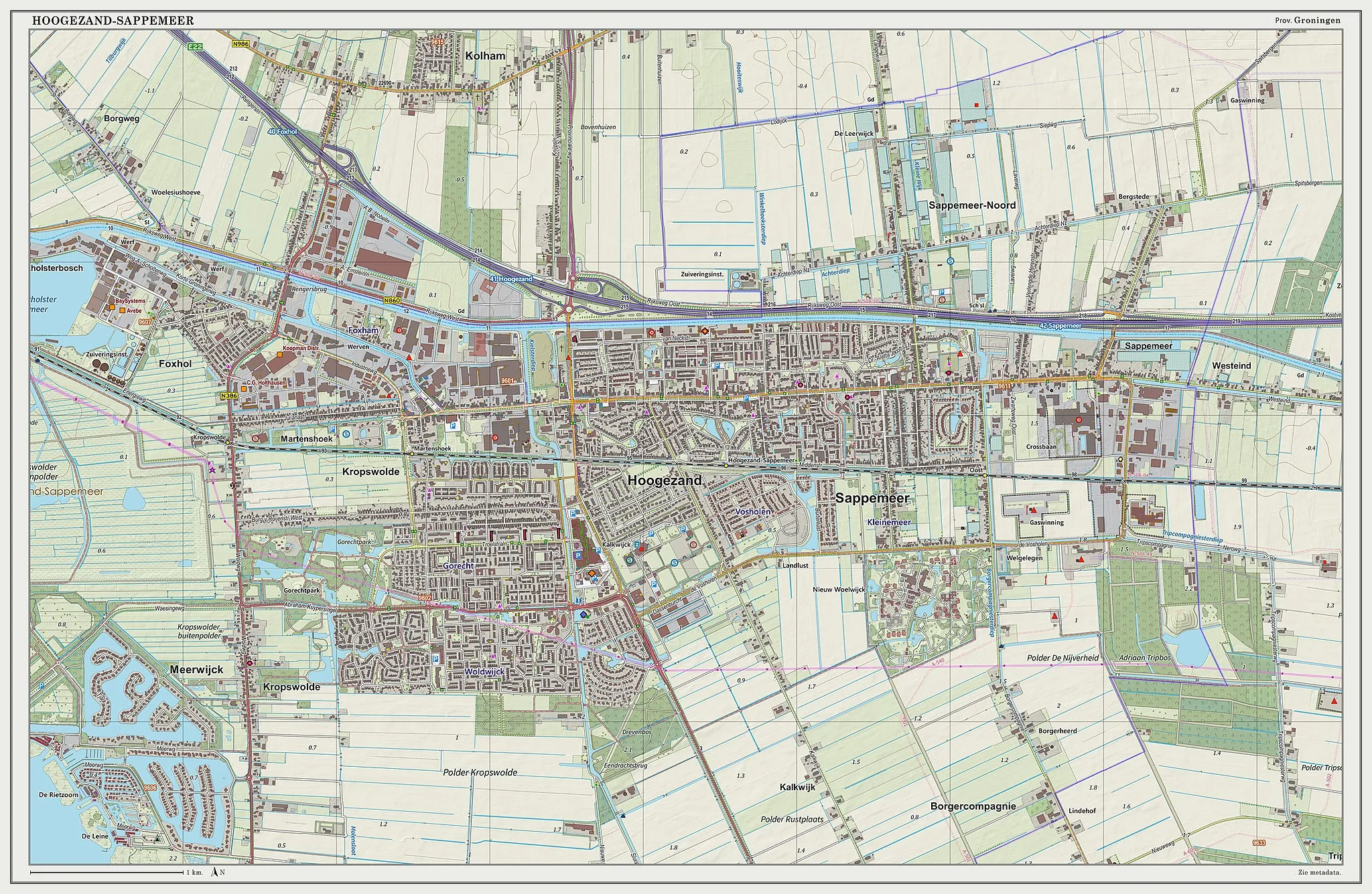 Photo showing: Topografische kaart van Hoogezand-Sappemeer (woonplaats). Resolutie: 300 pixels/km.
Kaartbeeld samengesteld uit de open geodata van de Top10NL en Top25namen (Basisregistratie Topografie, Kadaster), Creative Commons BY licentie. Gebouwvlakken uit open geodata BAG extract. Wegen uit de OpenStreetMap. Reliëfschaduw uit de Actuele Hoogtekaart AHN2.

Samenstelling en kleurenschema: Jan-Willem van Aalst, met QGIS2. Zie ook de Legenda.