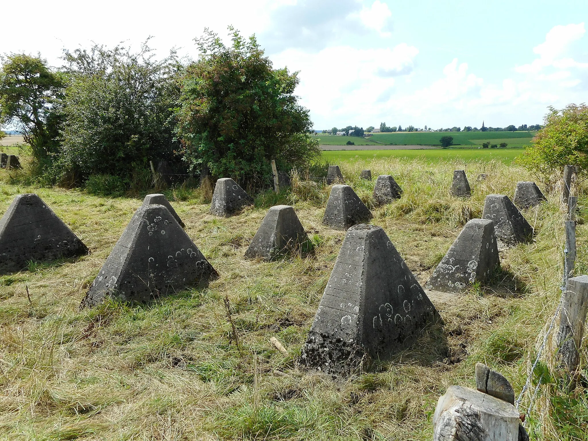 Photo showing: Höckerhindernisse aus dem Zweiten Weltkrieg auf der Höhe der Orsbacher Weg in Orsbach (Aachen-Laurensberg)