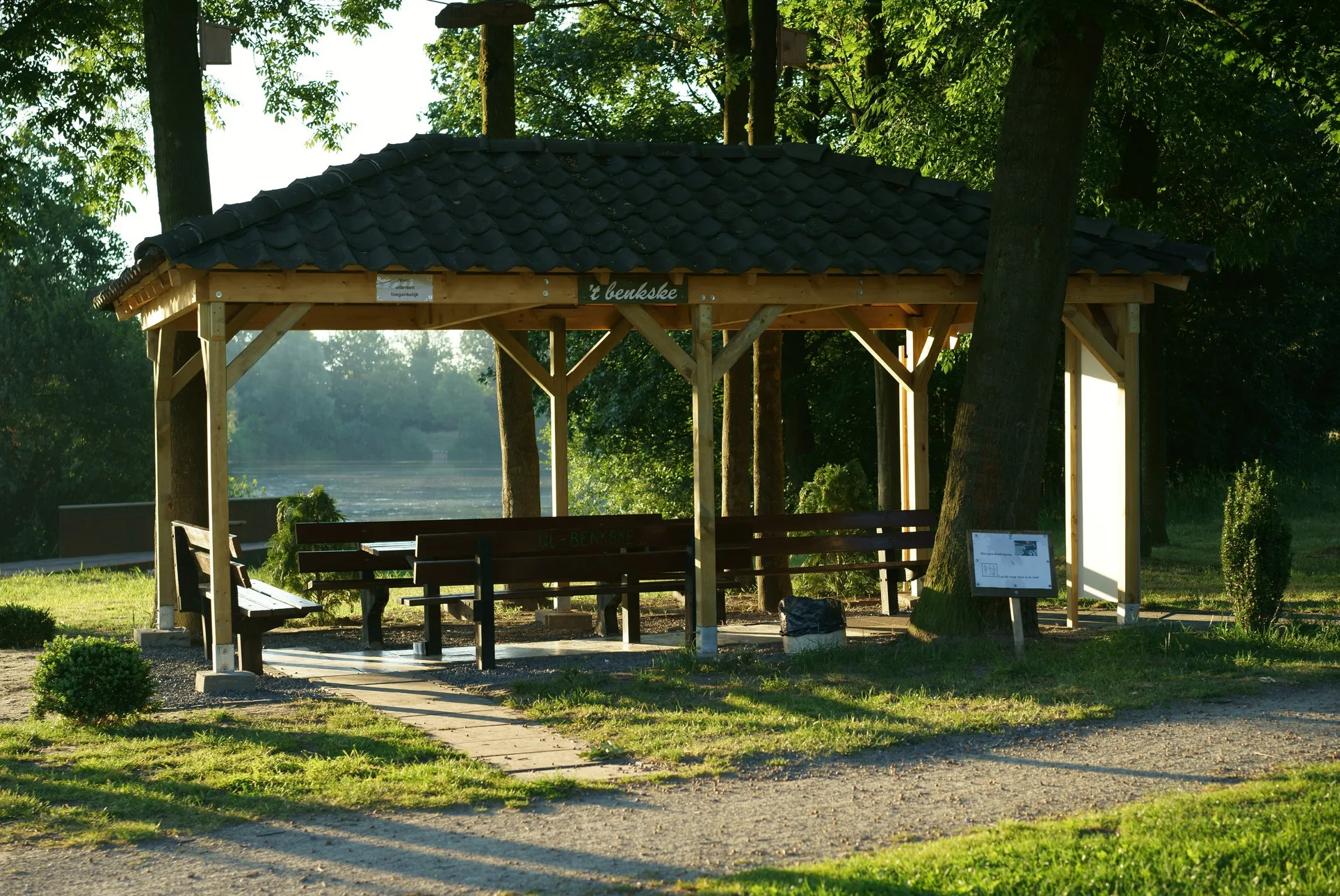 Photo showing: this newly built wooden meeting place for locals is known as LITTLE BENCH