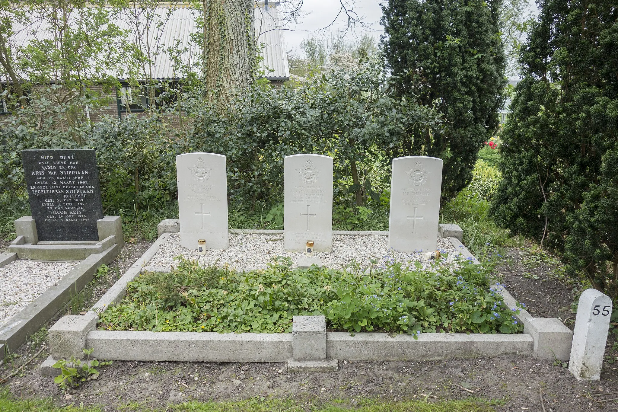 Photo showing: CWGC graves in Veenhuizen, North Holland, of three members of 82 Squadron RAF, who died in 1940