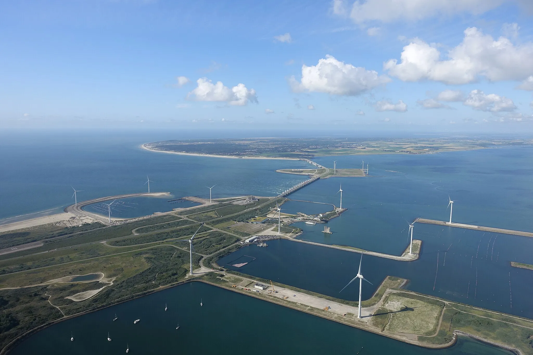 Photo showing: Aerial view of Neeltje Jans island in Zeeland. The view is facing north-east.